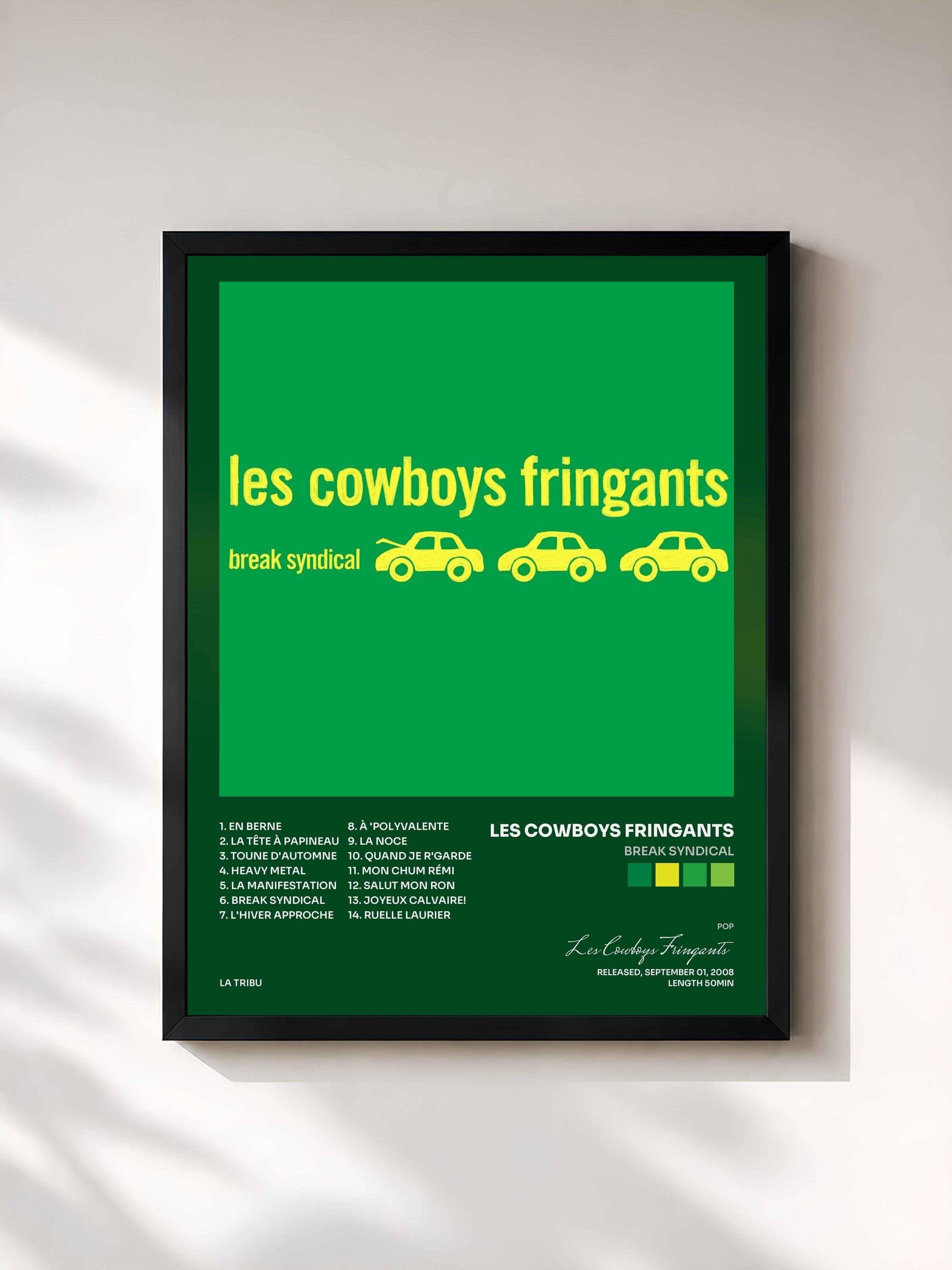 #noir Tableau de l'album Break syndical de Les Cowboys Fringants, cadre noir, imprimé et encadré en France