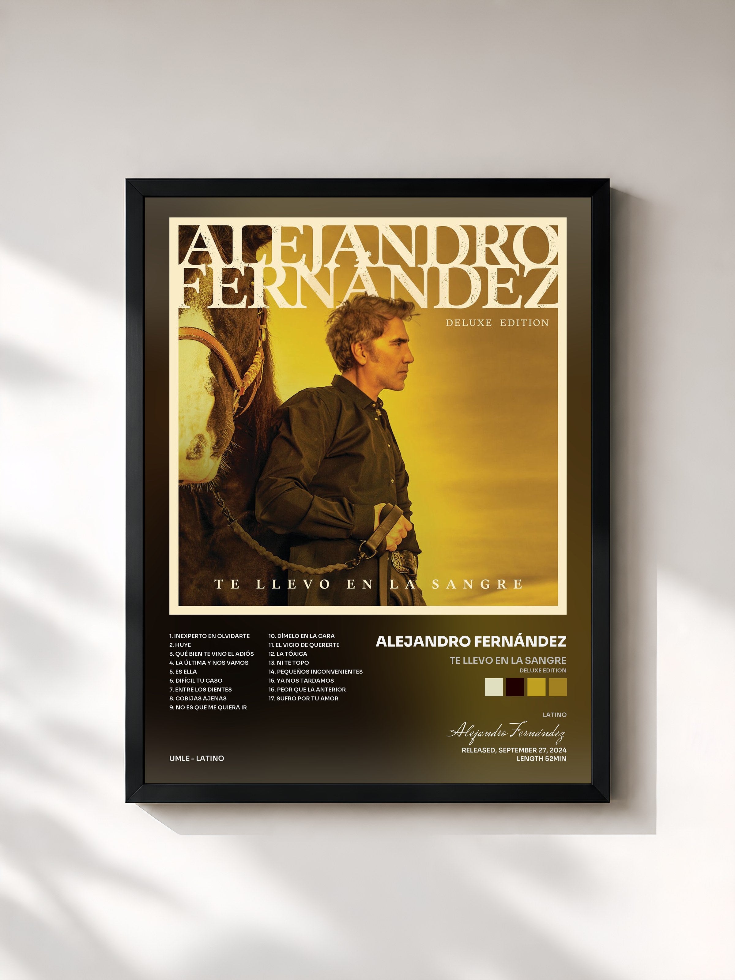 #noir Tableau de l'album Te Llevo En La Sangre (Deluxe Edition) de Alejandro Fernández, cadre noir, imprimé et encadré en France