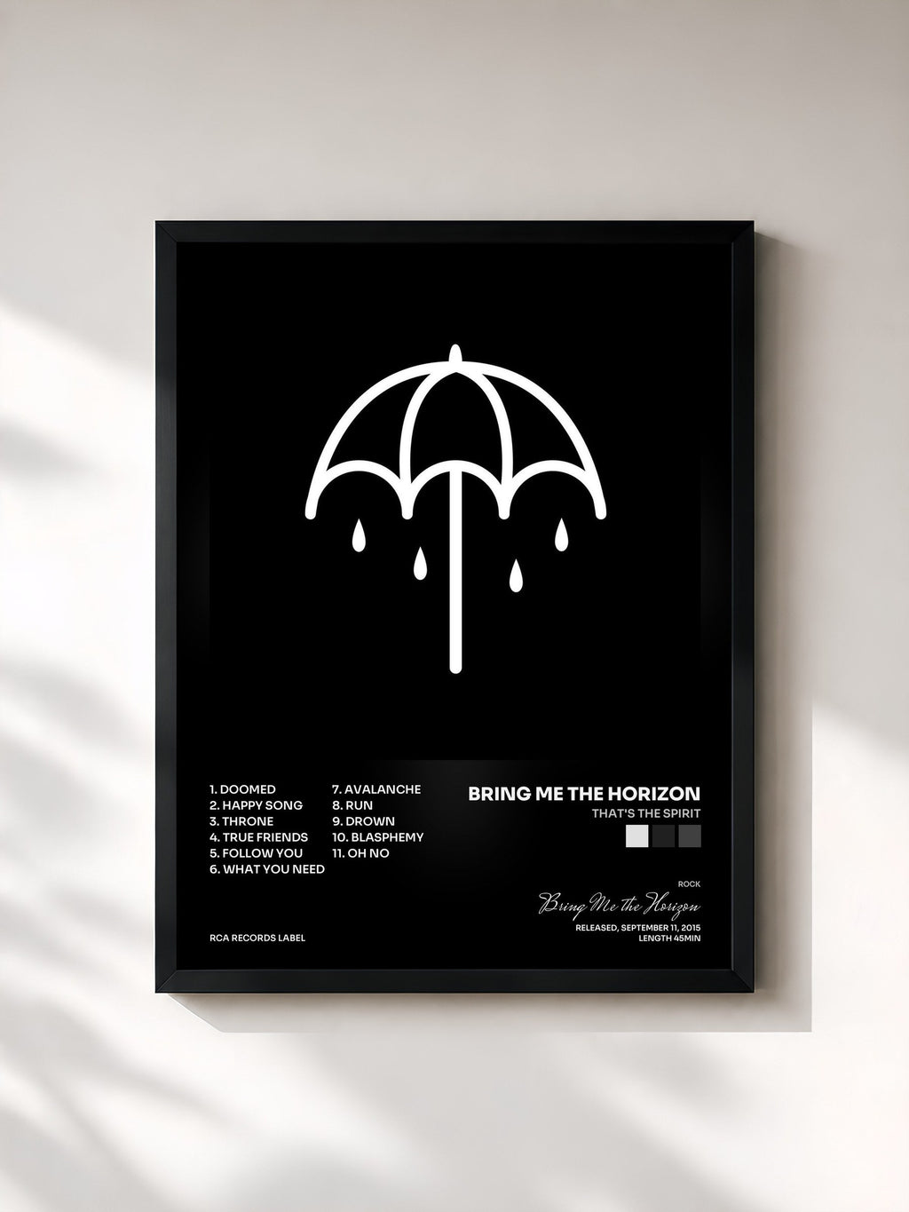 #noir Tableau de l'album That's The Spirit de Bring Me the Horizon, cadre noir, imprimé et encadré en France