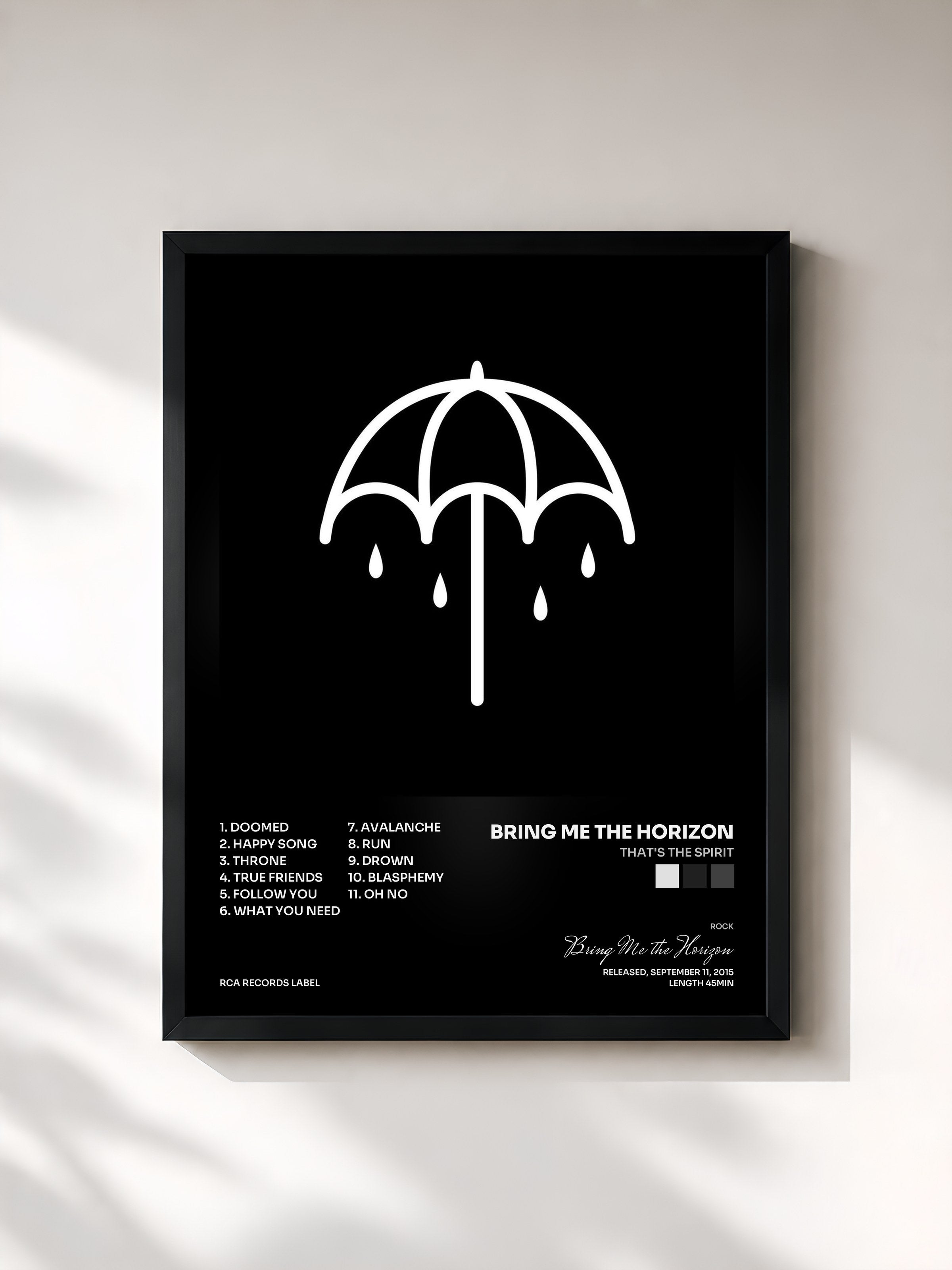 #noir Tableau de l'album That's The Spirit de Bring Me the Horizon, cadre noir, imprimé et encadré en France