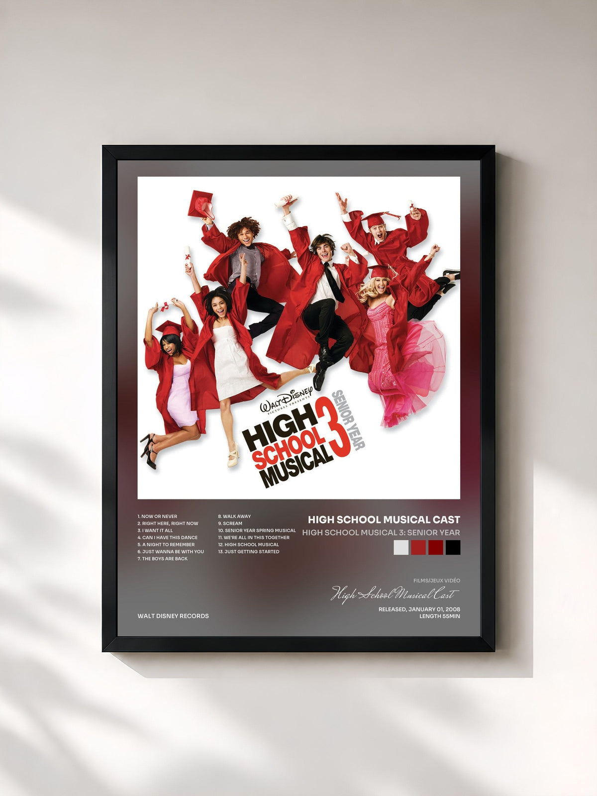 #noir Tableau de l'album High School Musical 3: Senior Year de High School Musical Cast, cadre noir, imprimé et encadré en France