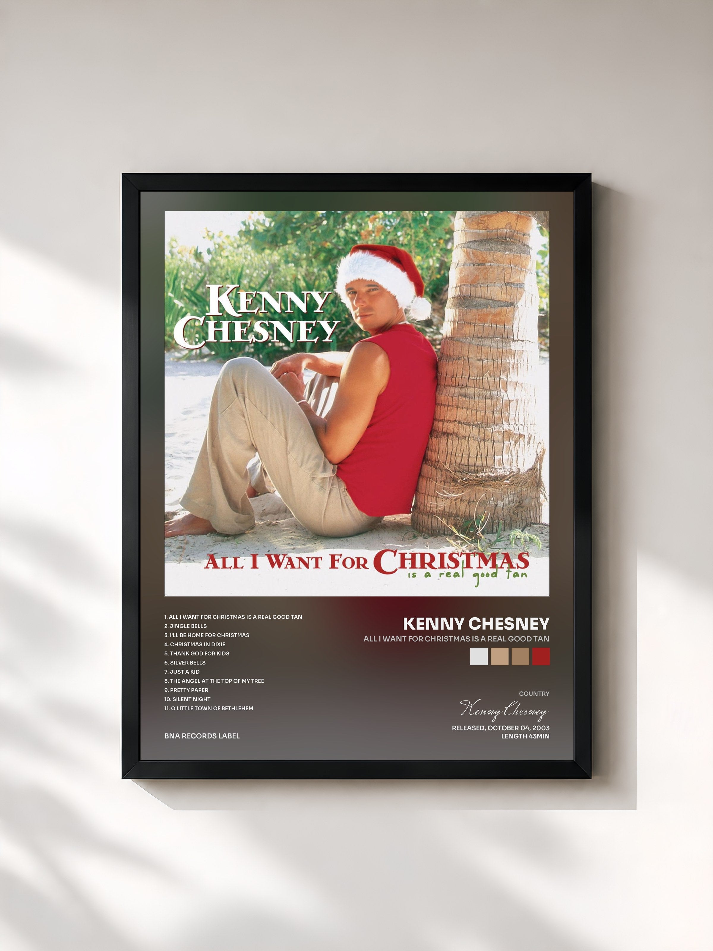 #noir Tableau de l'album All I Want For Christmas Is A Real Good Tan de Kenny Chesney, cadre noir, imprimé et encadré en France