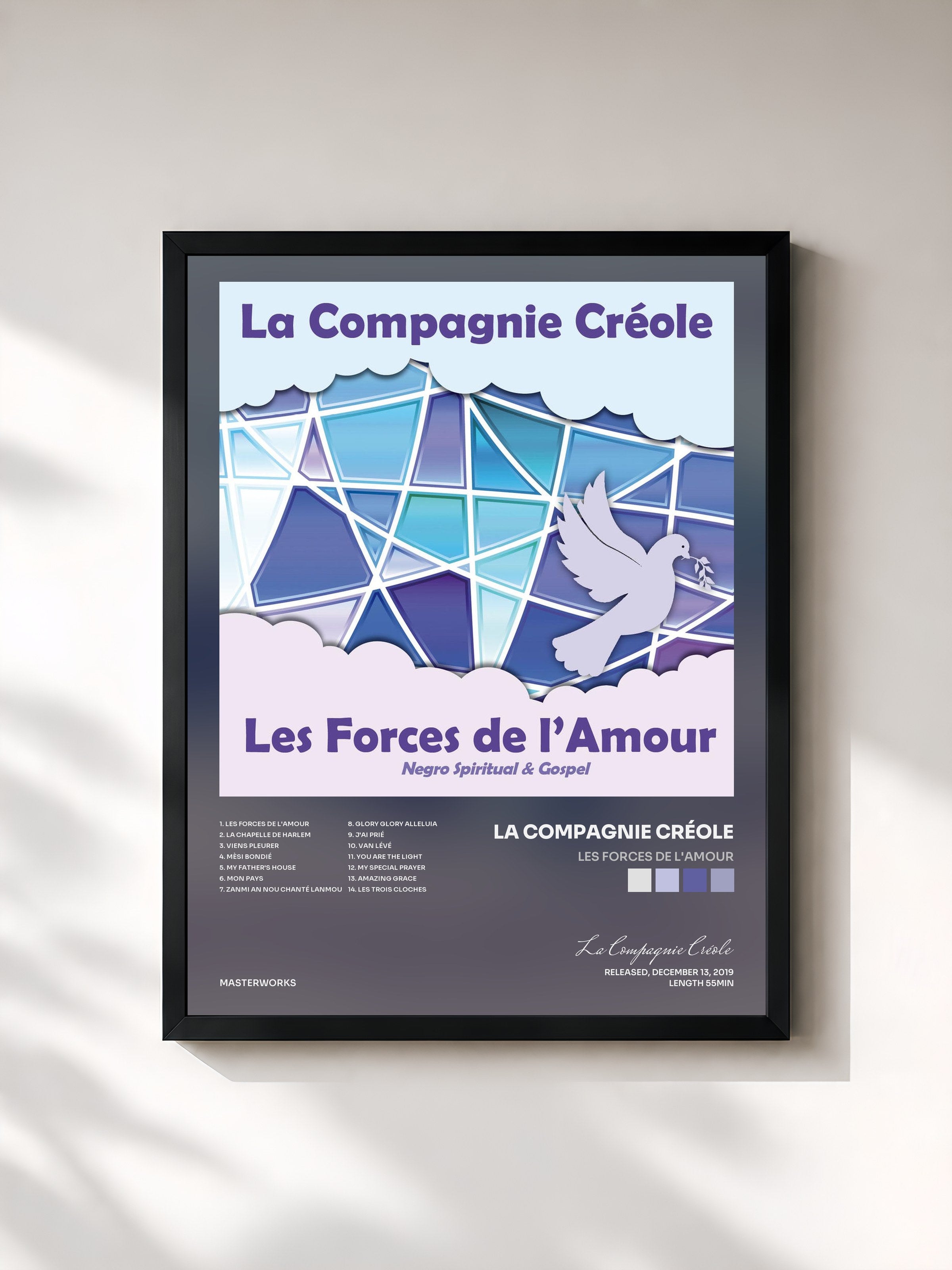 #noir Tableau de l'album Les Forces de l'Amour de La Compagnie Créole, cadre noir, imprimé et encadré en France