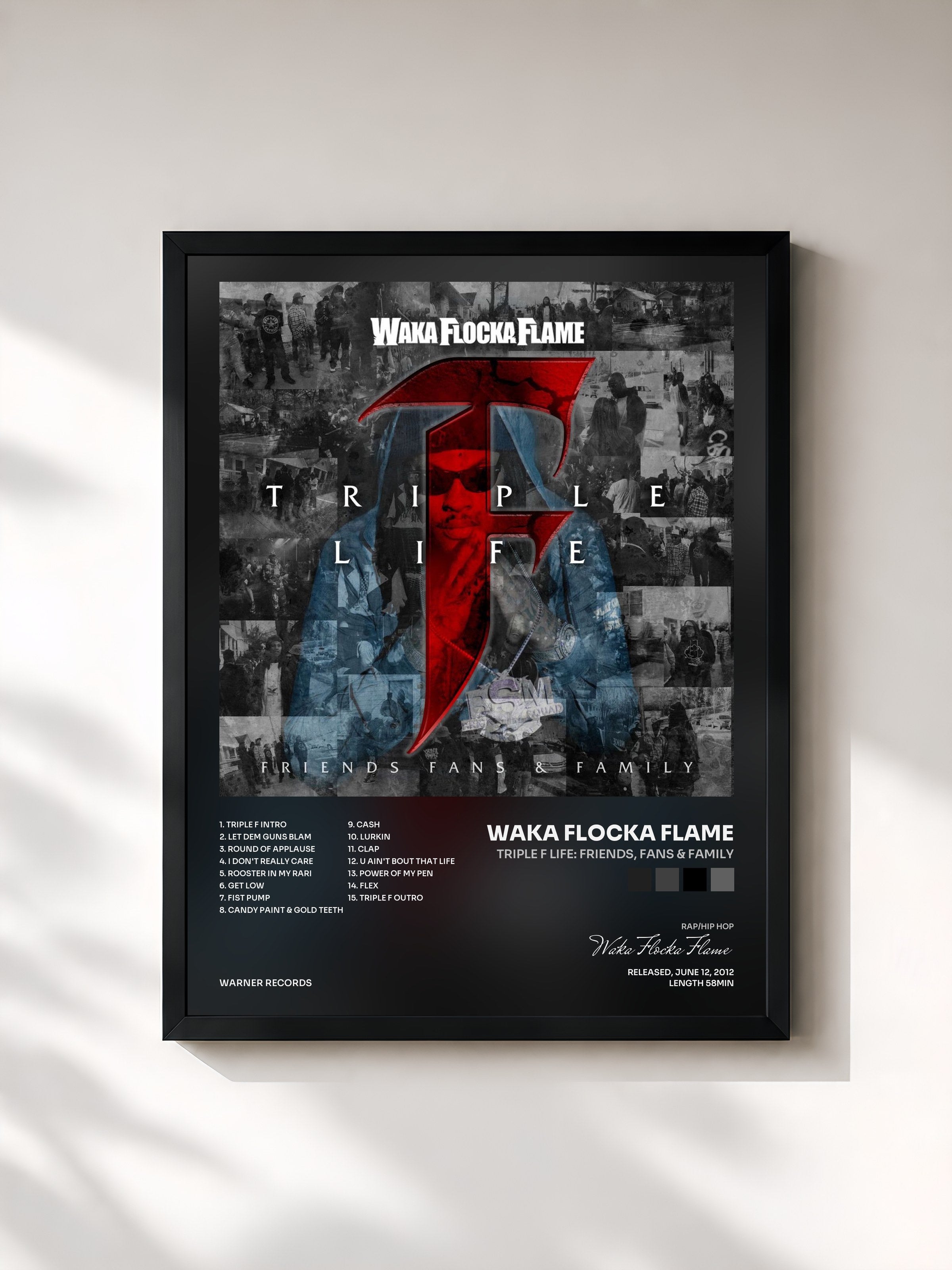 #noir Tableau de l'album Triple F Life: Friends, Fans & Family de Waka Flocka Flame, cadre noir, imprimé et encadré en France