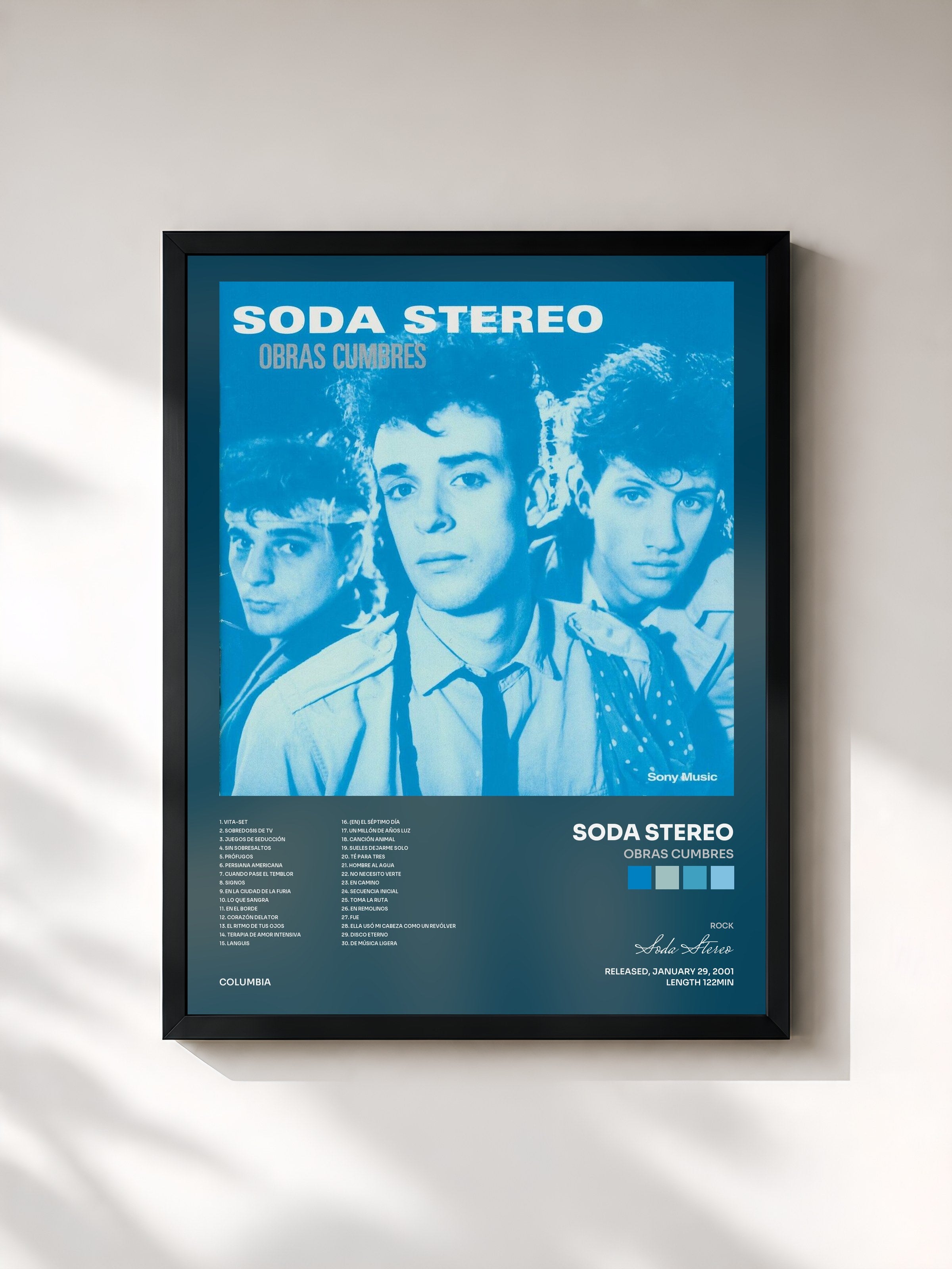 #noir Tableau de l'album Obras Cumbres de Soda Stereo, cadre noir, imprimé et encadré en France