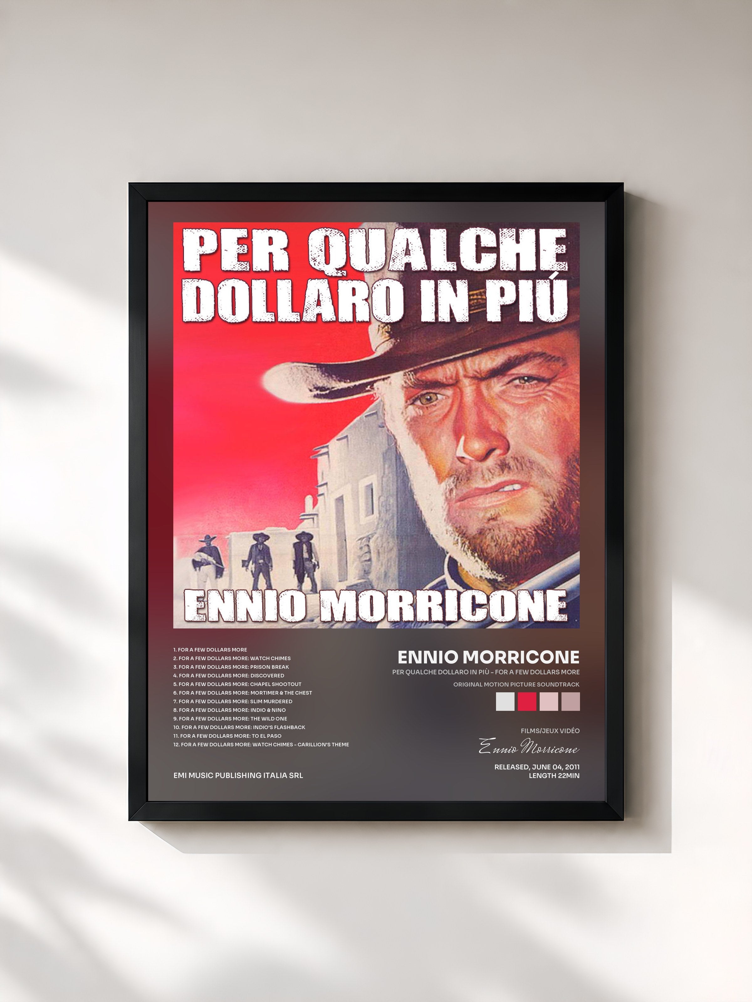 #noir Tableau de l'album Per Qualche Dollaro in Più - For a Few Dollars More (Original Motion Picture Soundtrack) de Ennio Morricone, cadre noir, imprimé et encadré en France