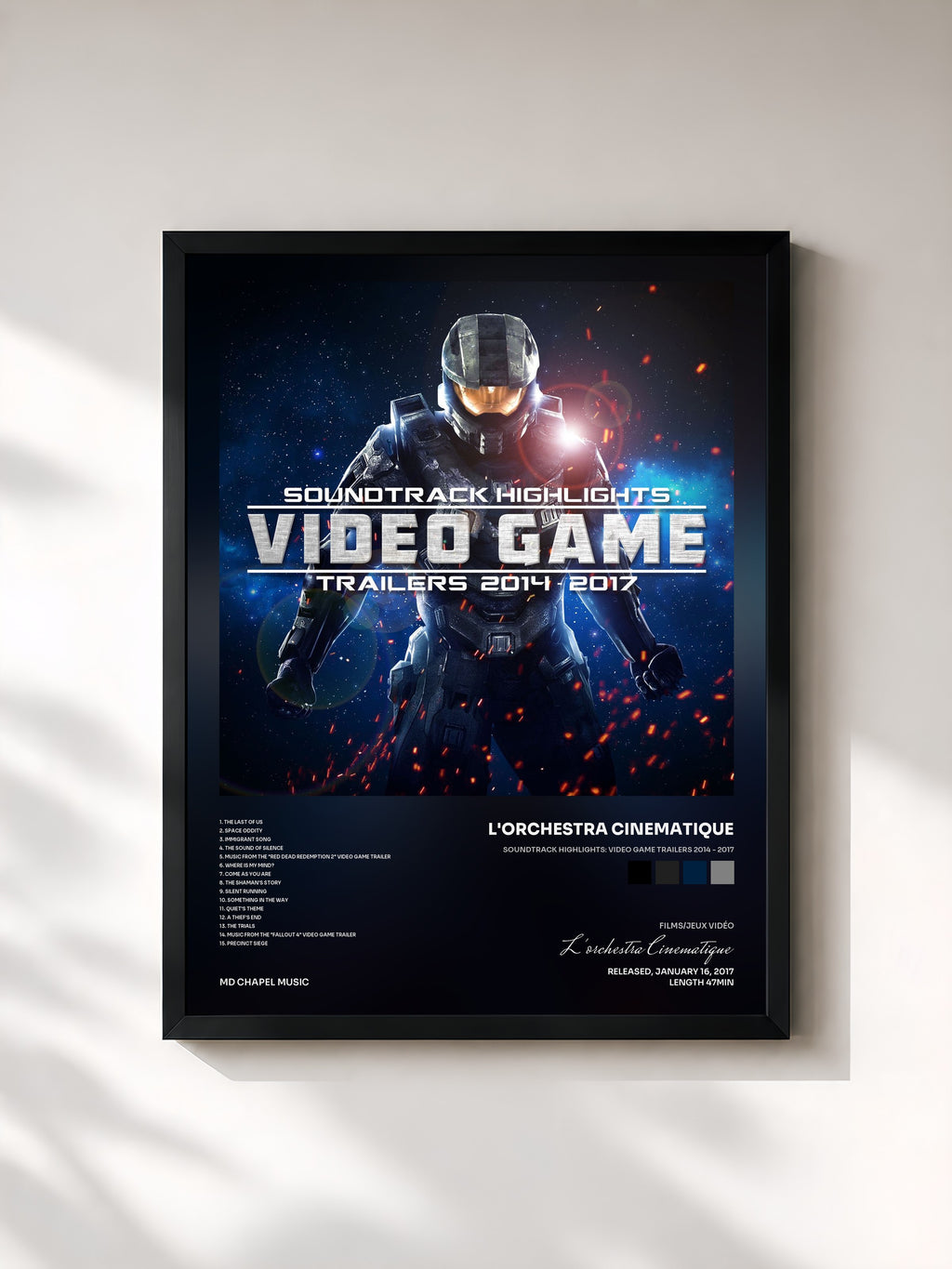 #noir Tableau de l'album Soundtrack Highlights: Video Game Trailers 2014 - 2017 de L'orchestra Cinematique, cadre noir, imprimé et encadré en France
