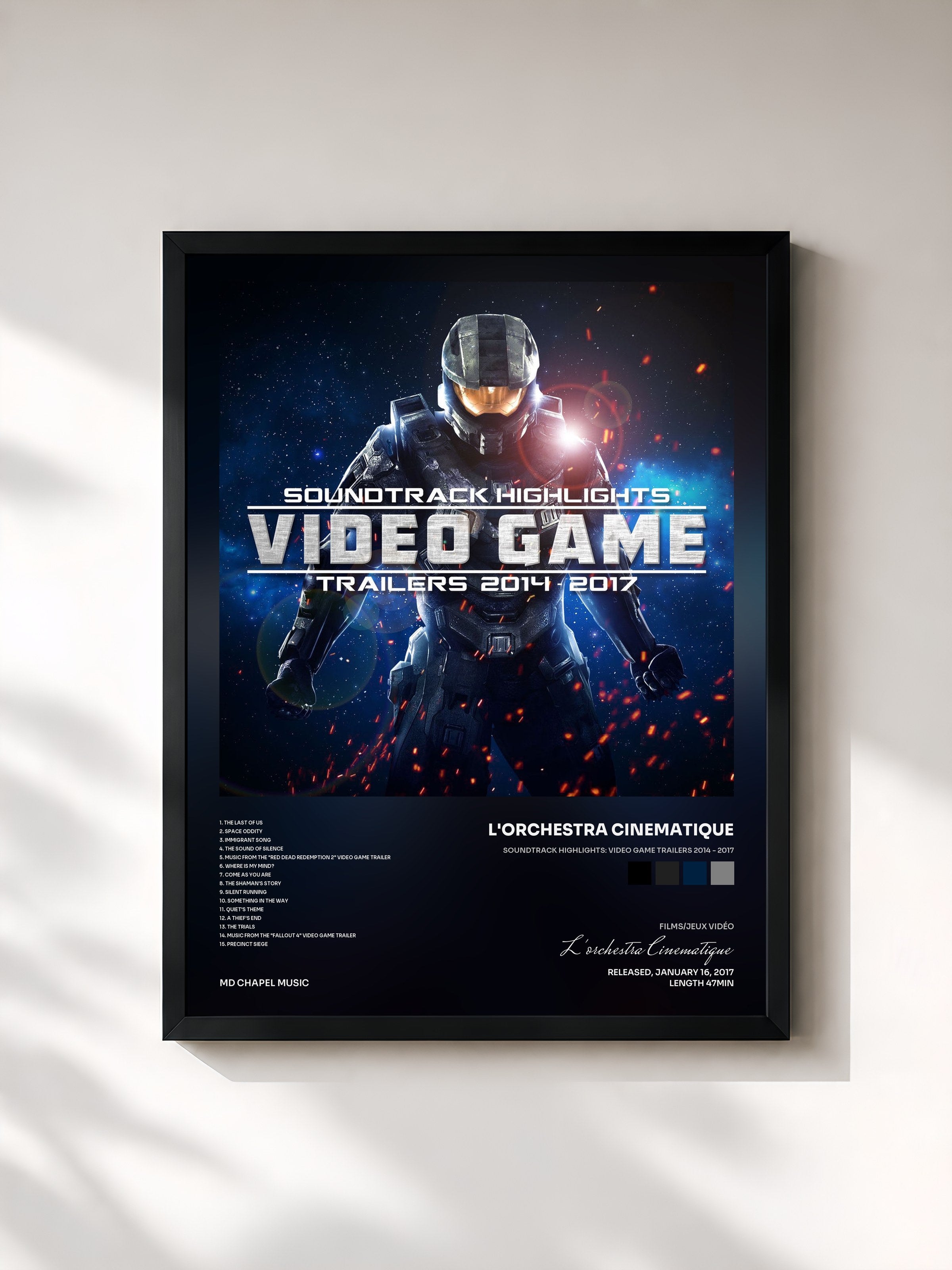 #noir Tableau de l'album Soundtrack Highlights: Video Game Trailers 2014 - 2017 de L'orchestra Cinematique, cadre noir, imprimé et encadré en France