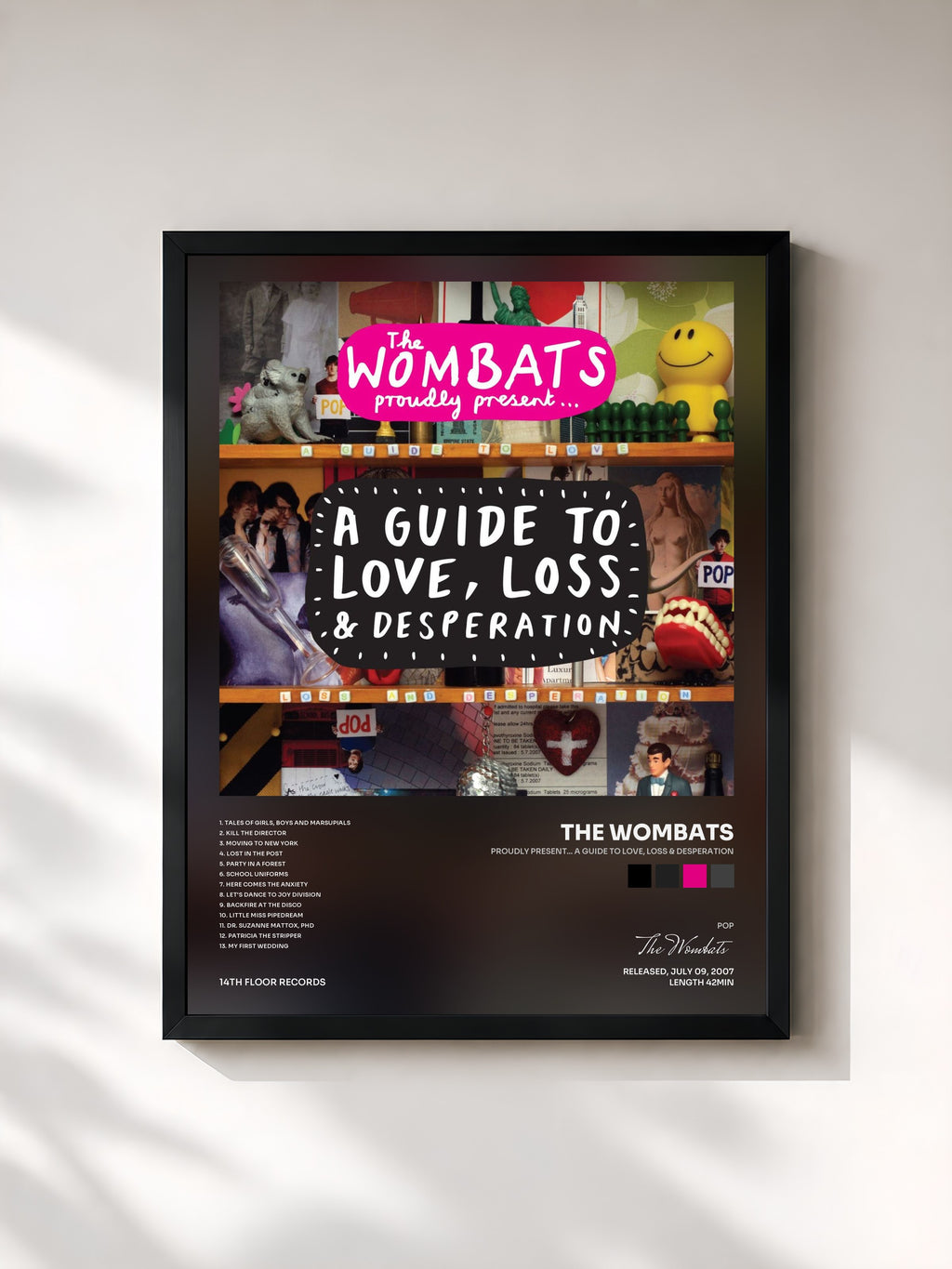 #noir Tableau de l'album Proudly Present... A Guide to Love, Loss & Desperation de The Wombats, cadre noir, imprimé et encadré en France