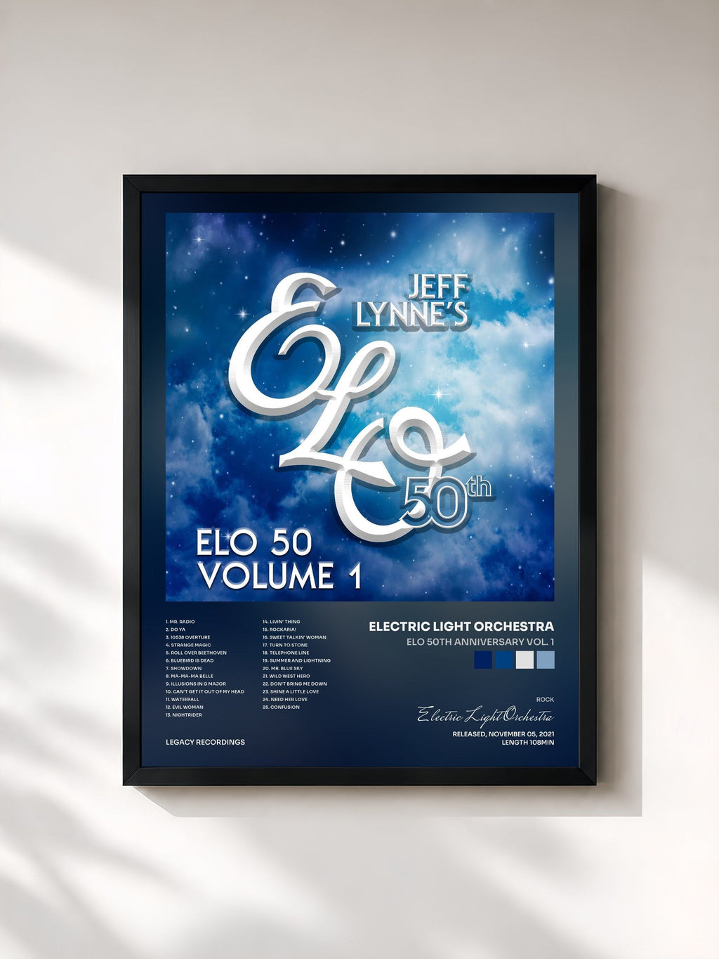 #noir Tableau de l'album ELO 50th Anniversary Vol. 1 de Electric Light Orchestra, cadre noir, imprimé et encadré en France
