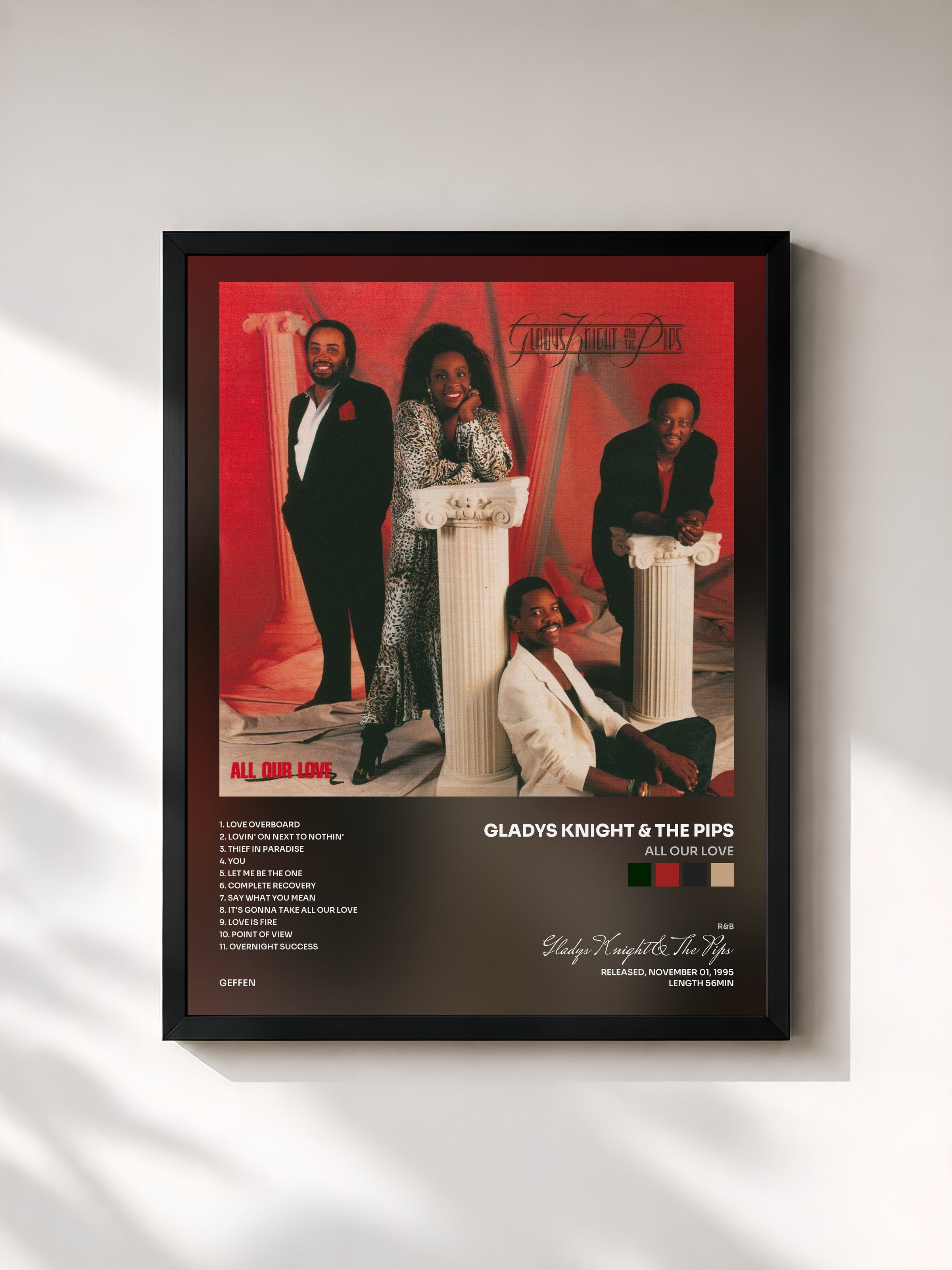 #noir Tableau de l'album All Our Love de Gladys Knight & The Pips, cadre noir, imprimé et encadré en France