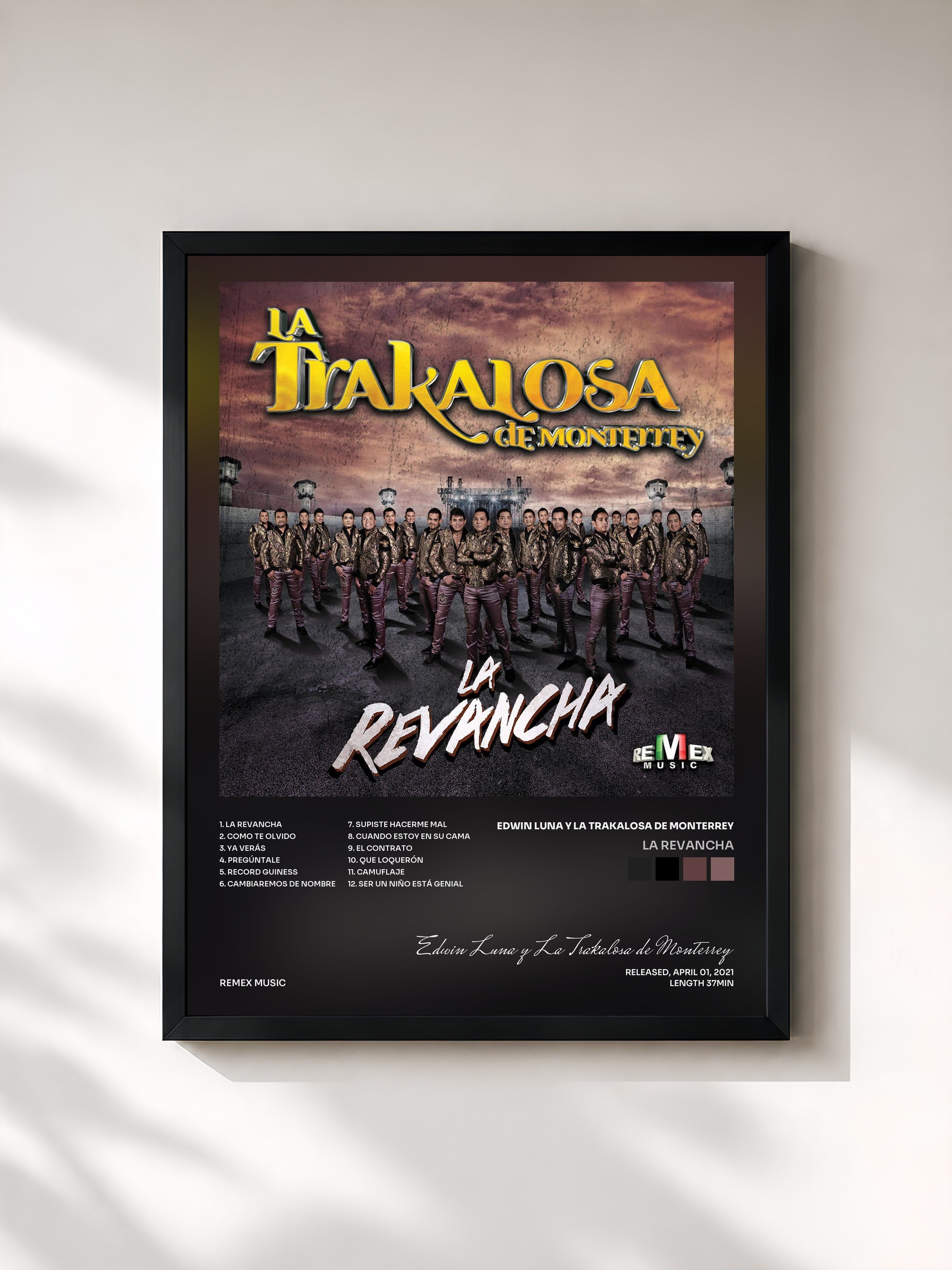 #noir Tableau de l'album La Revancha de Edwin Luna y La Trakalosa de Monterrey, cadre noir, imprimé et encadré en France