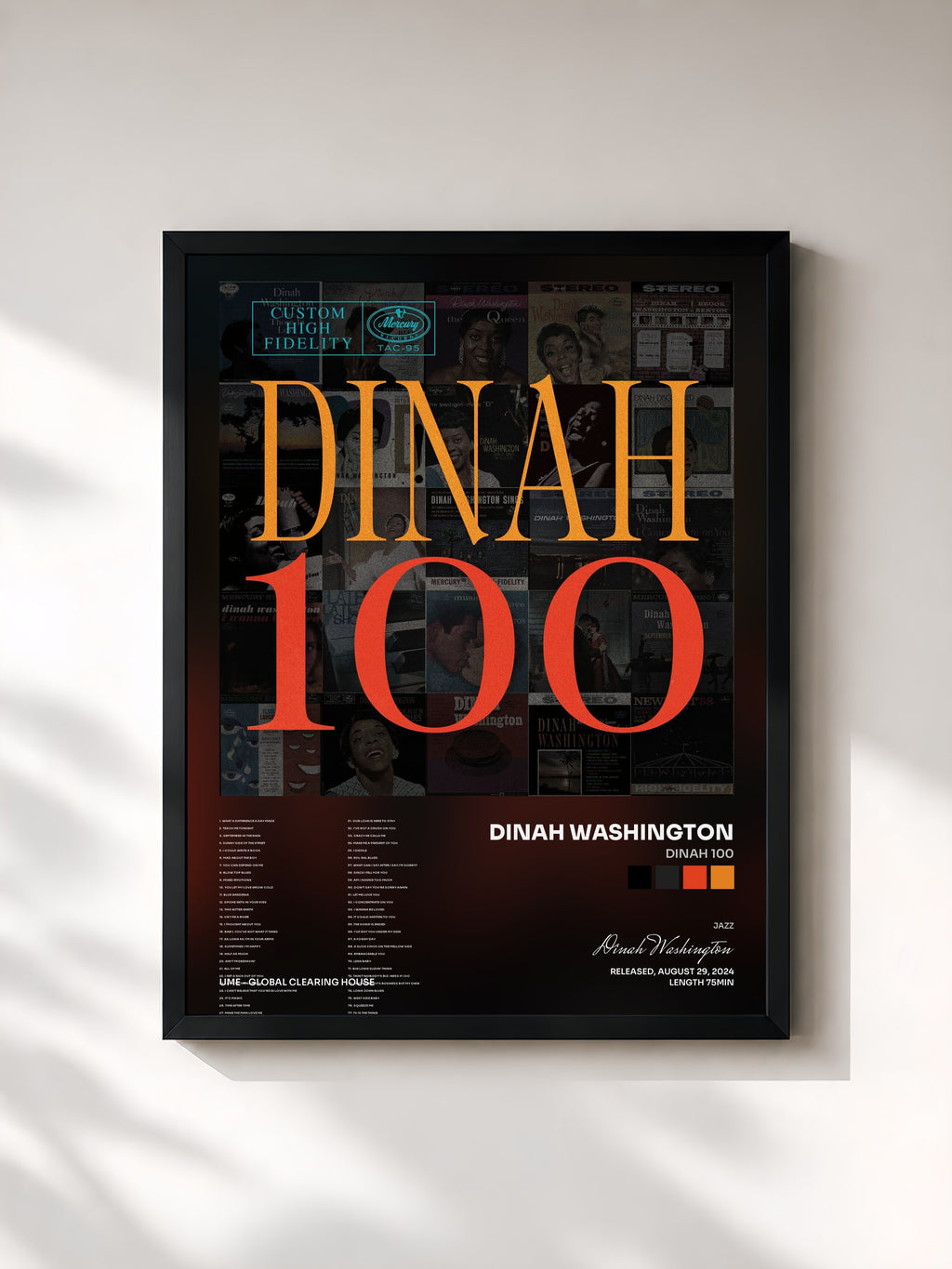 #noir Tableau de l'album Dinah 100 de Dinah Washington, cadre noir, imprimé et encadré en France