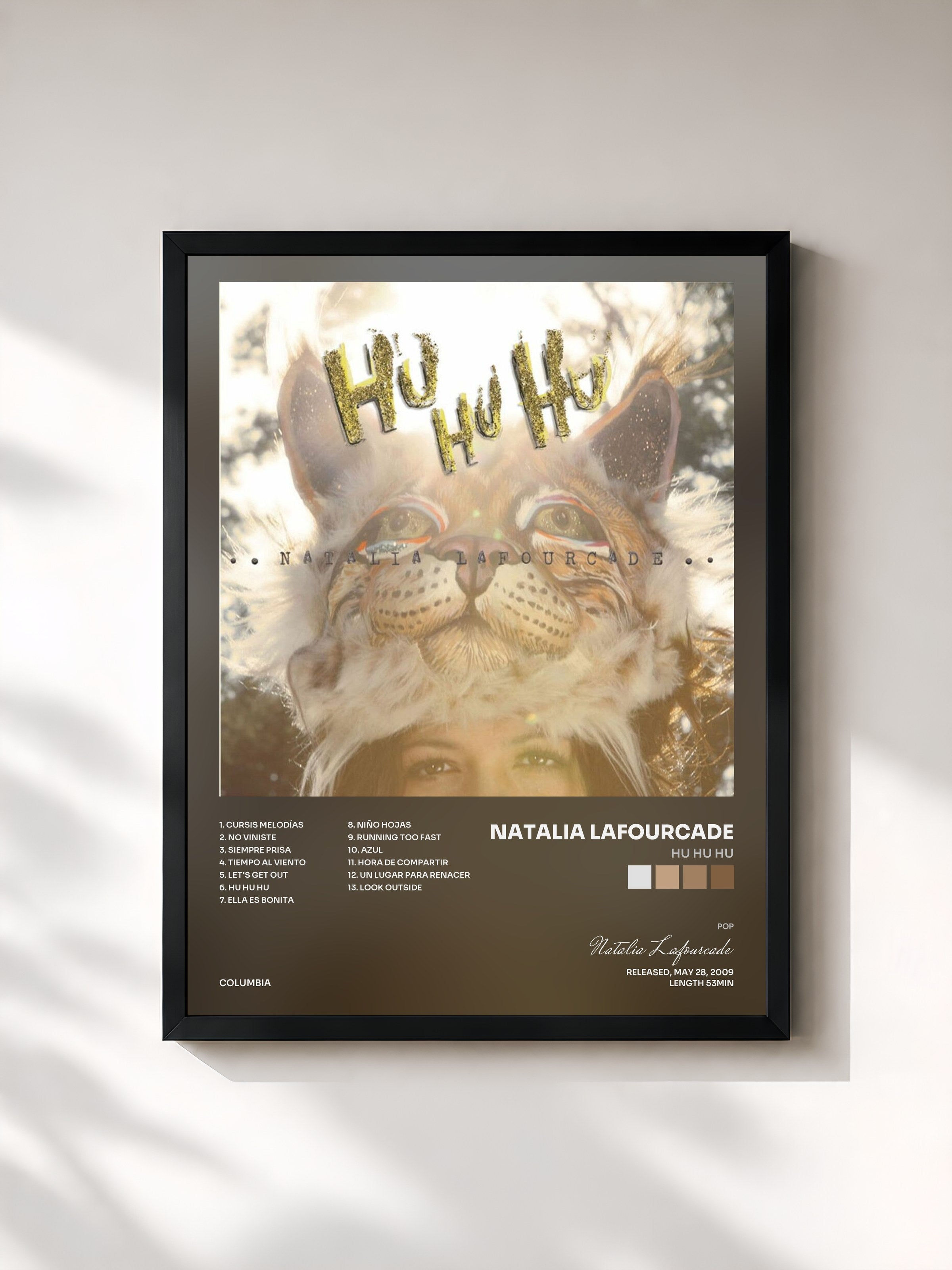 #noir Tableau de l'album HU HU HU de Natalia Lafourcade, cadre noir, imprimé et encadré en France