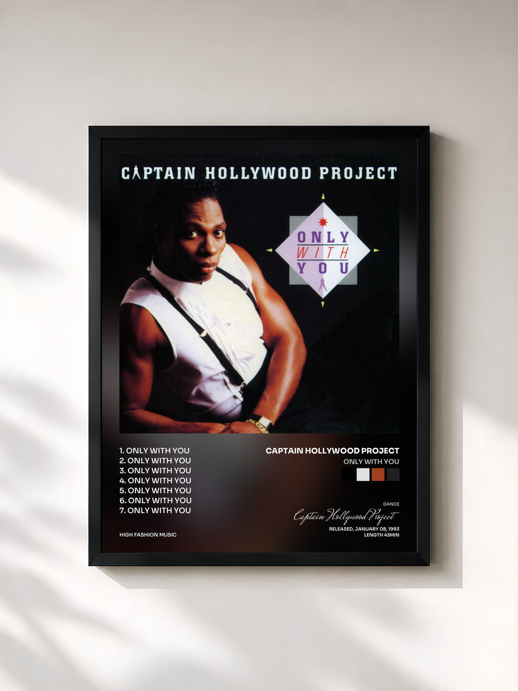 #noir Tableau de l'album Only With You de Captain Hollywood Project, cadre noir, imprimé et encadré en France