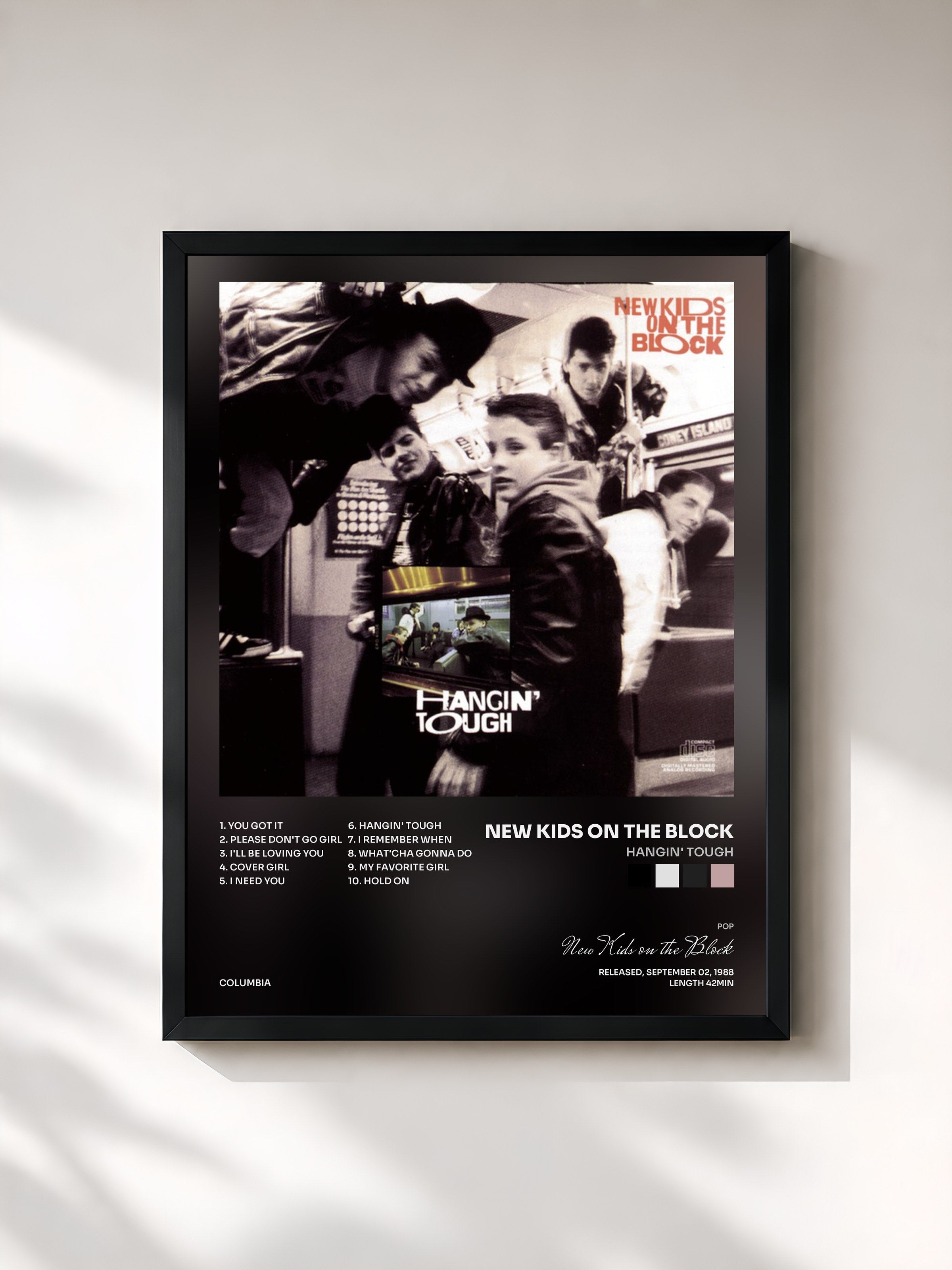 #noir Tableau de l'album Hangin' Tough de New Kids on the Block, cadre noir, imprimé et encadré en France