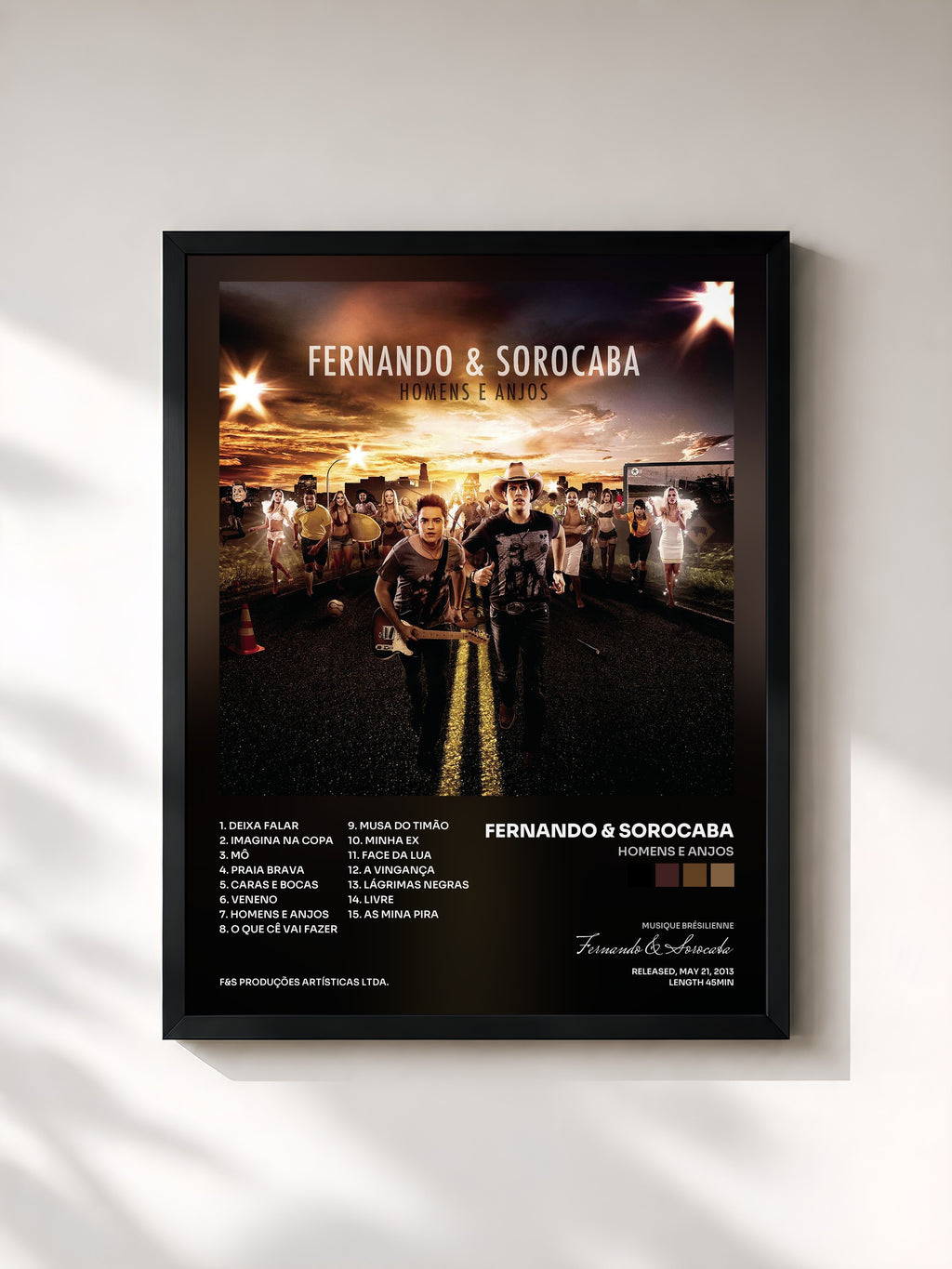 #noir Tableau de l'album Homens e Anjos de Fernando & Sorocaba, cadre noir, imprimé et encadré en France
