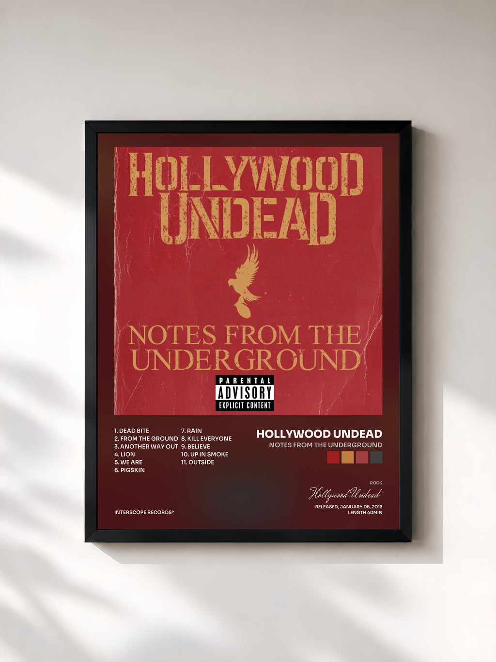 #noir Tableau de l'album Notes From The Underground de Hollywood Undead, cadre noir, imprimé et encadré en France