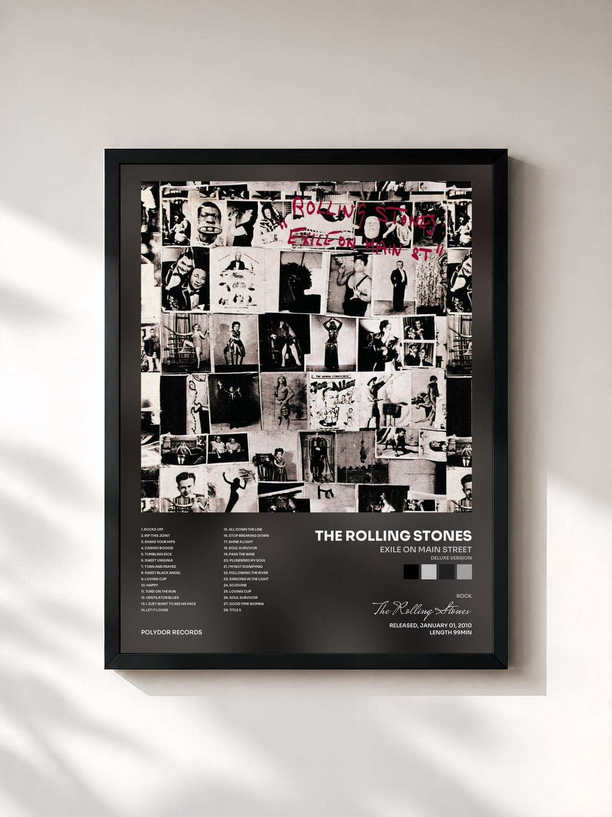#noir Tableau de l'album Exile On Main Street (Deluxe Version) de The Rolling Stones, cadre noir, imprimé et encadré en France