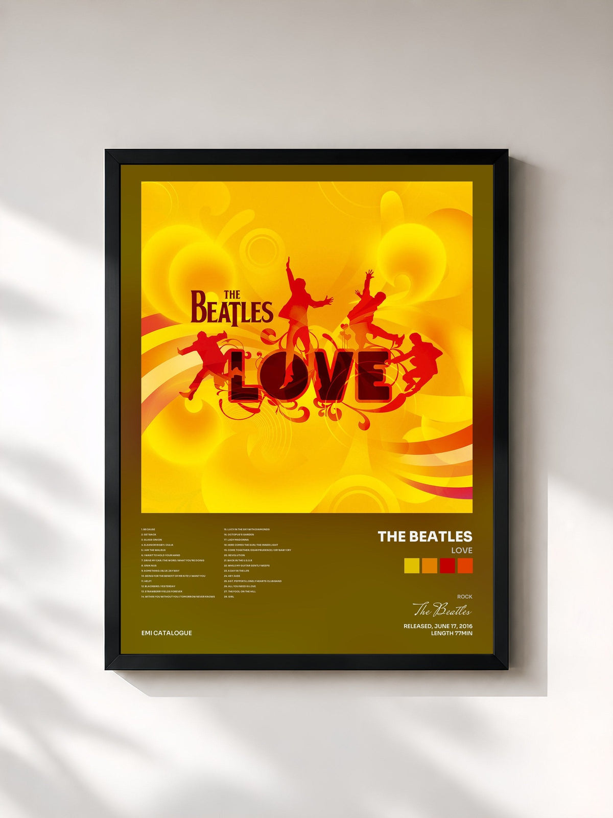 #noir Tableau de l'album Love de The Beatles, cadre noir, imprimé et encadré en France