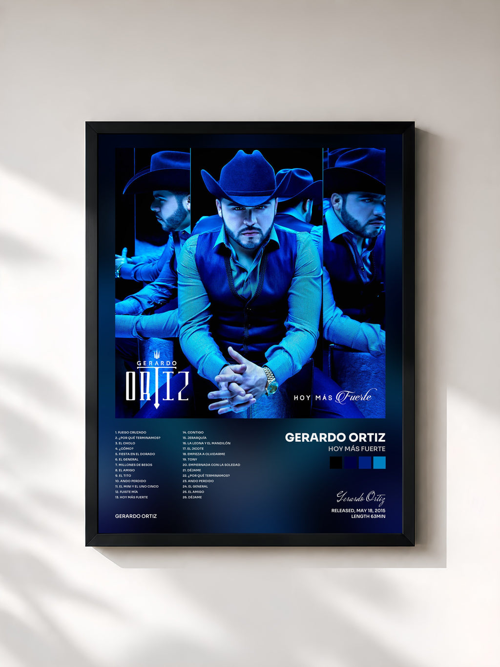 #noir Tableau de l'album Hoy Más Fuerte de Gerardo Ortiz, cadre noir, imprimé et encadré en France