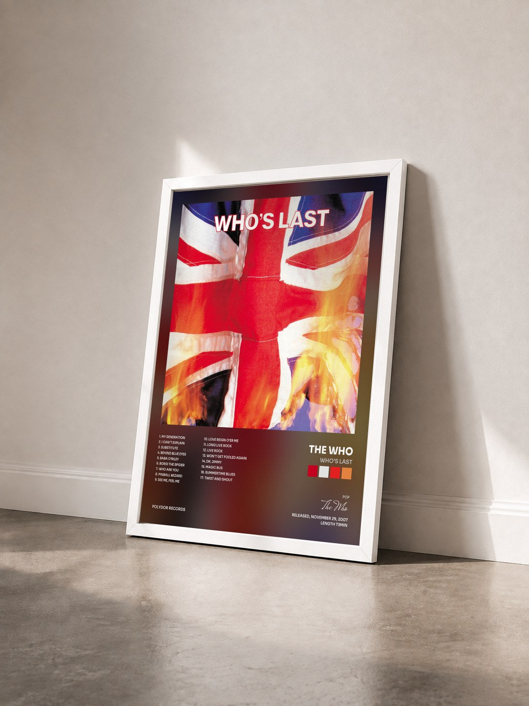 #blanc Tableau de l'album Who's Last de The Who vu de trois quarts, cadre blanc