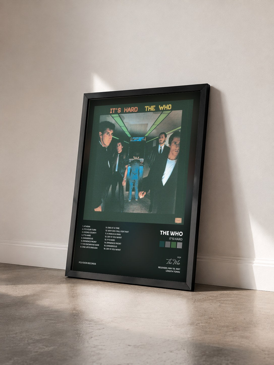 #noir Tableau de l'album It's Hard de The Who vu de trois quarts, cadre noir