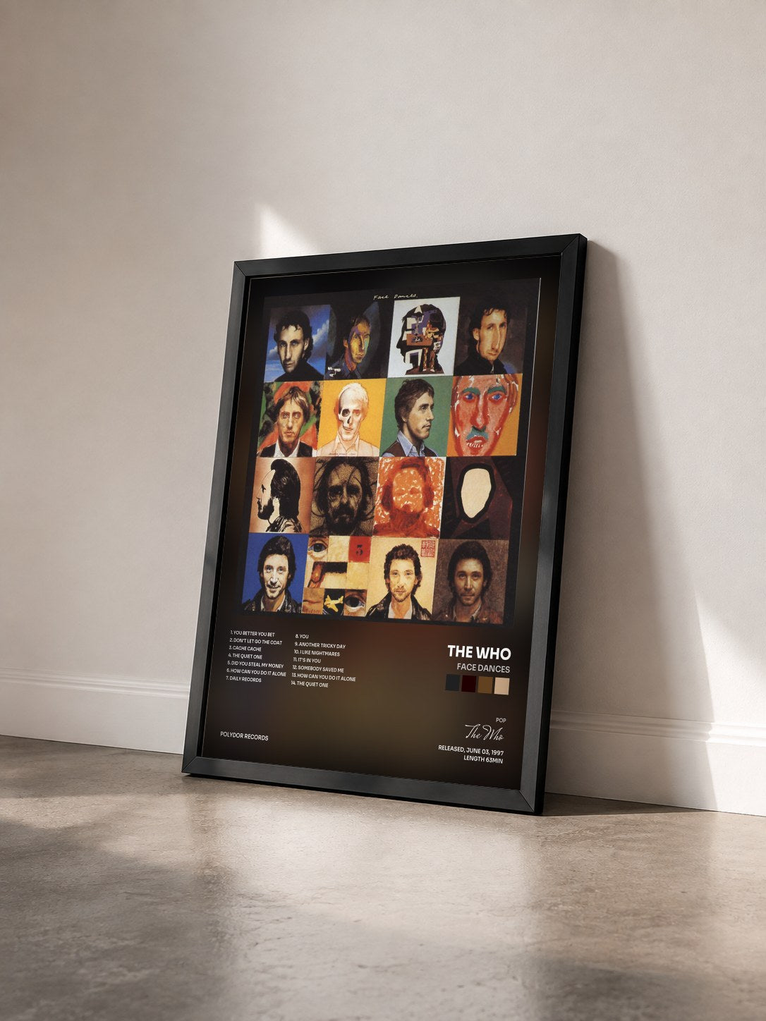 #noir Tableau de l'album Face Dances de The Who vu de trois quarts, cadre noir