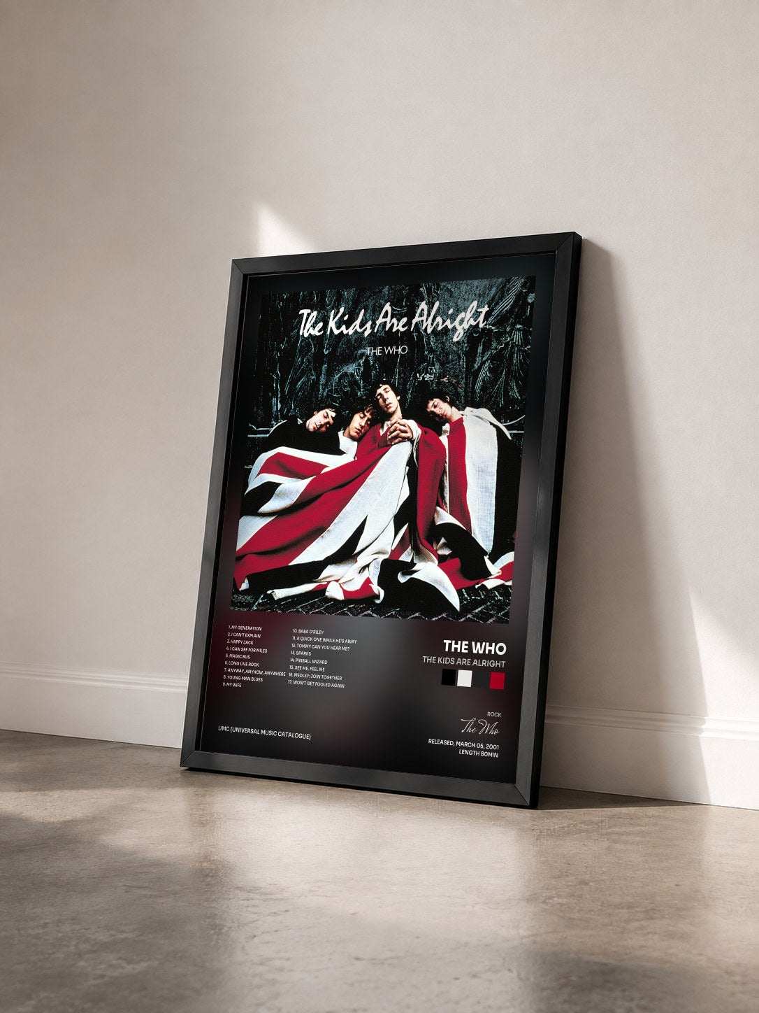 #noir Tableau de l'album The Kids Are Alright de The Who vu de trois quarts, cadre noir