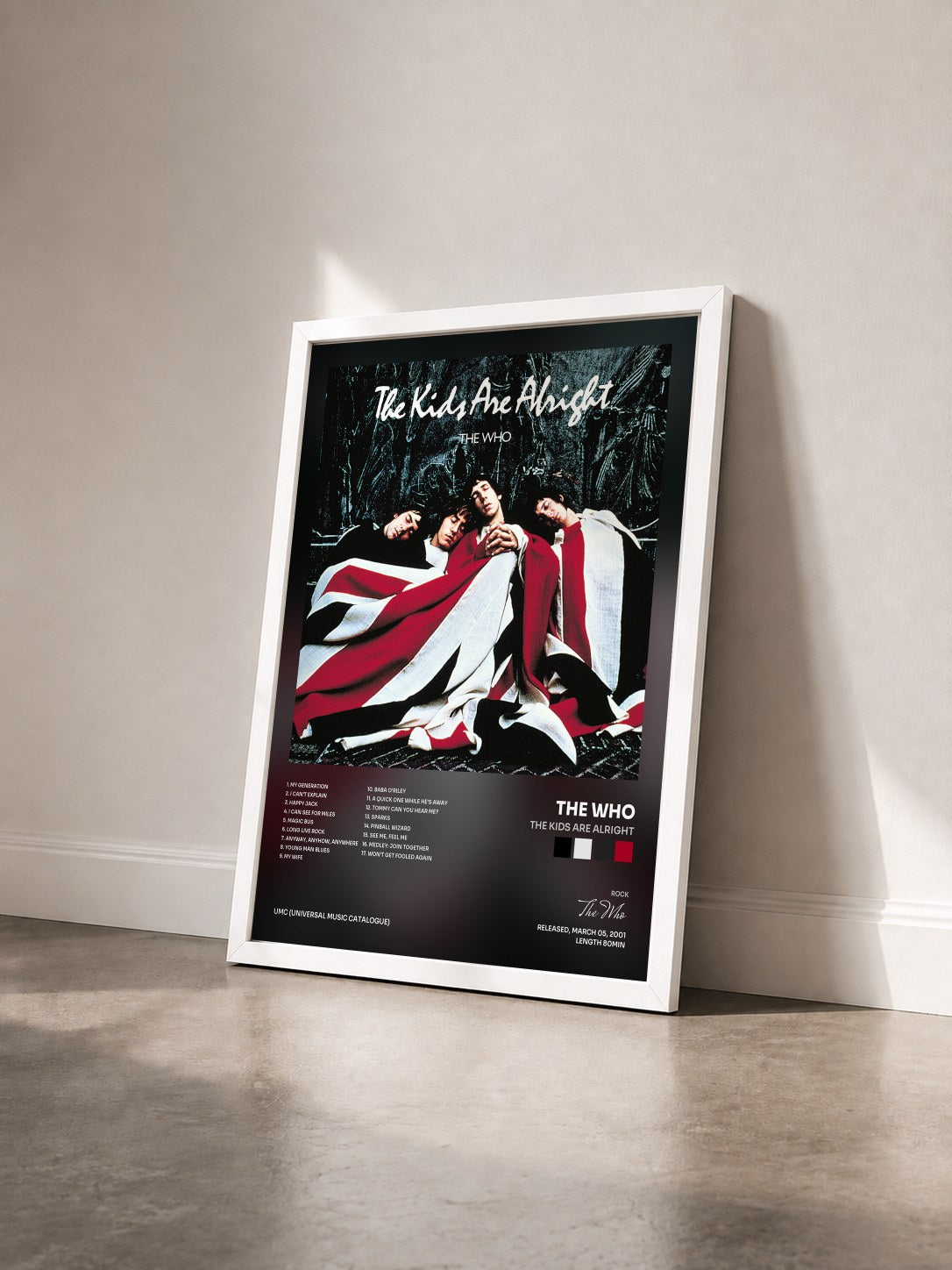 #blanc Tableau de l'album The Kids Are Alright de The Who vu de trois quarts, cadre blanc