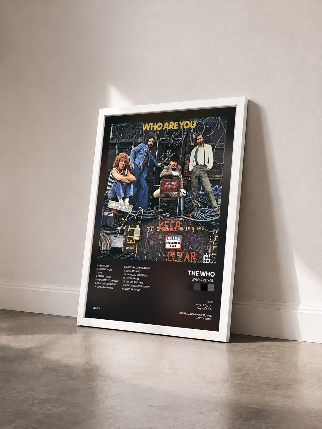 #blanc Tableau de l'album Who Are You de The Who vu de trois quarts, cadre blanc