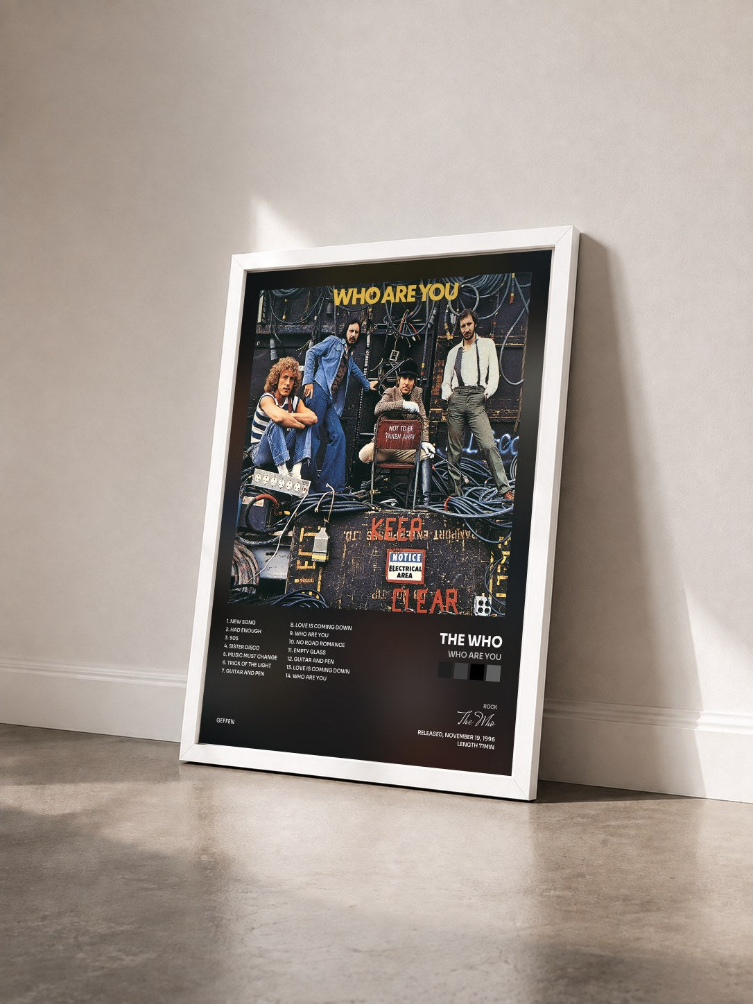#blanc Tableau de l'album Who Are You de The Who vu de trois quarts, cadre blanc