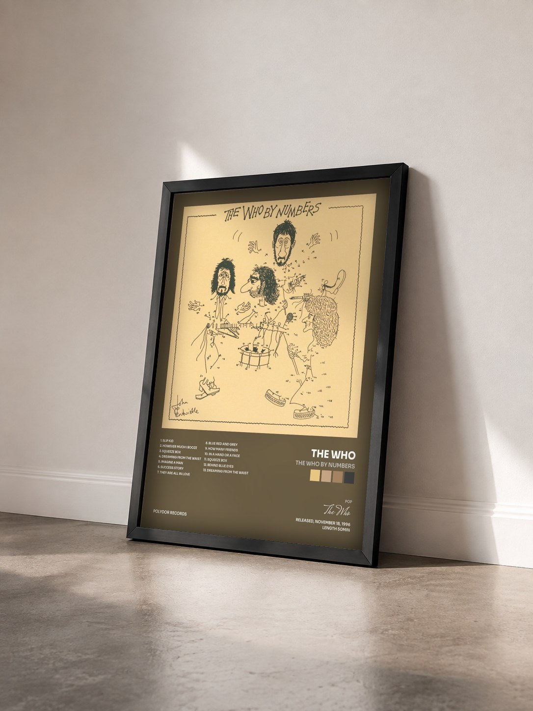 #noir Tableau de l'album The Who By Numbers de The Who vu de trois quarts, cadre noir