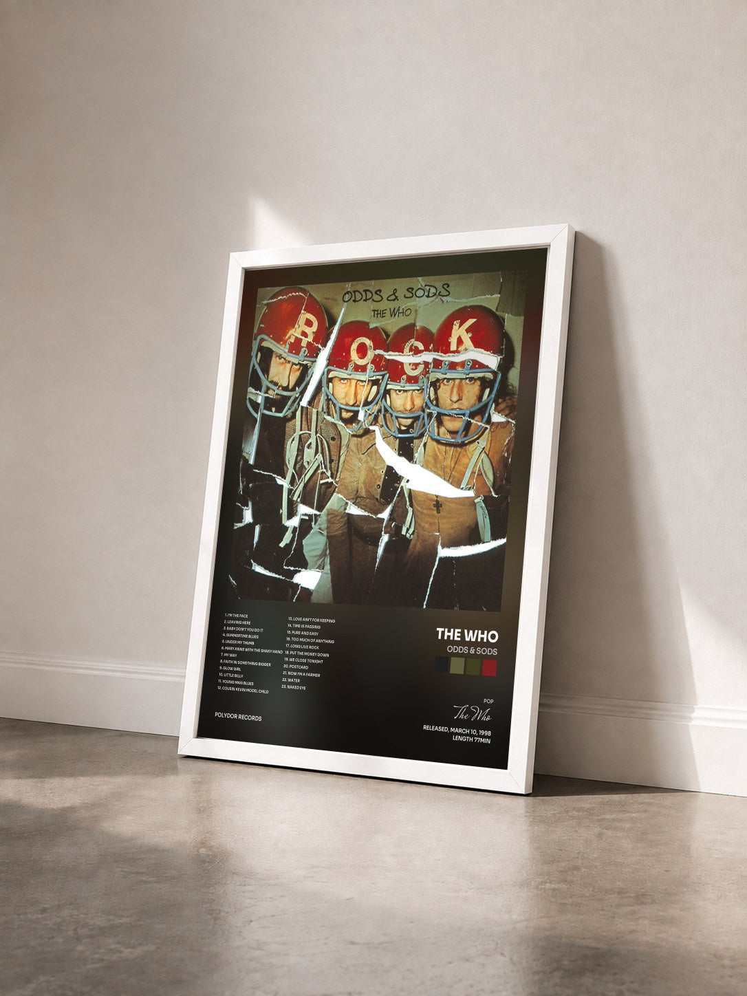 #blanc Tableau de l'album Odds & Sods de The Who vu de trois quarts, cadre blanc