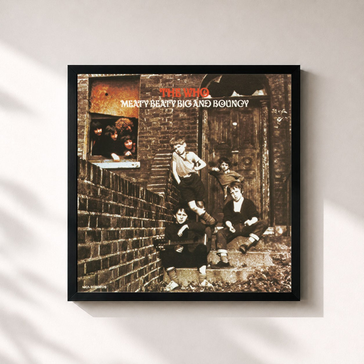 #noir Tableau carré de l'album Meaty, Beaty, Big And Bouncy de The Who, cadre noir 32x32 cm