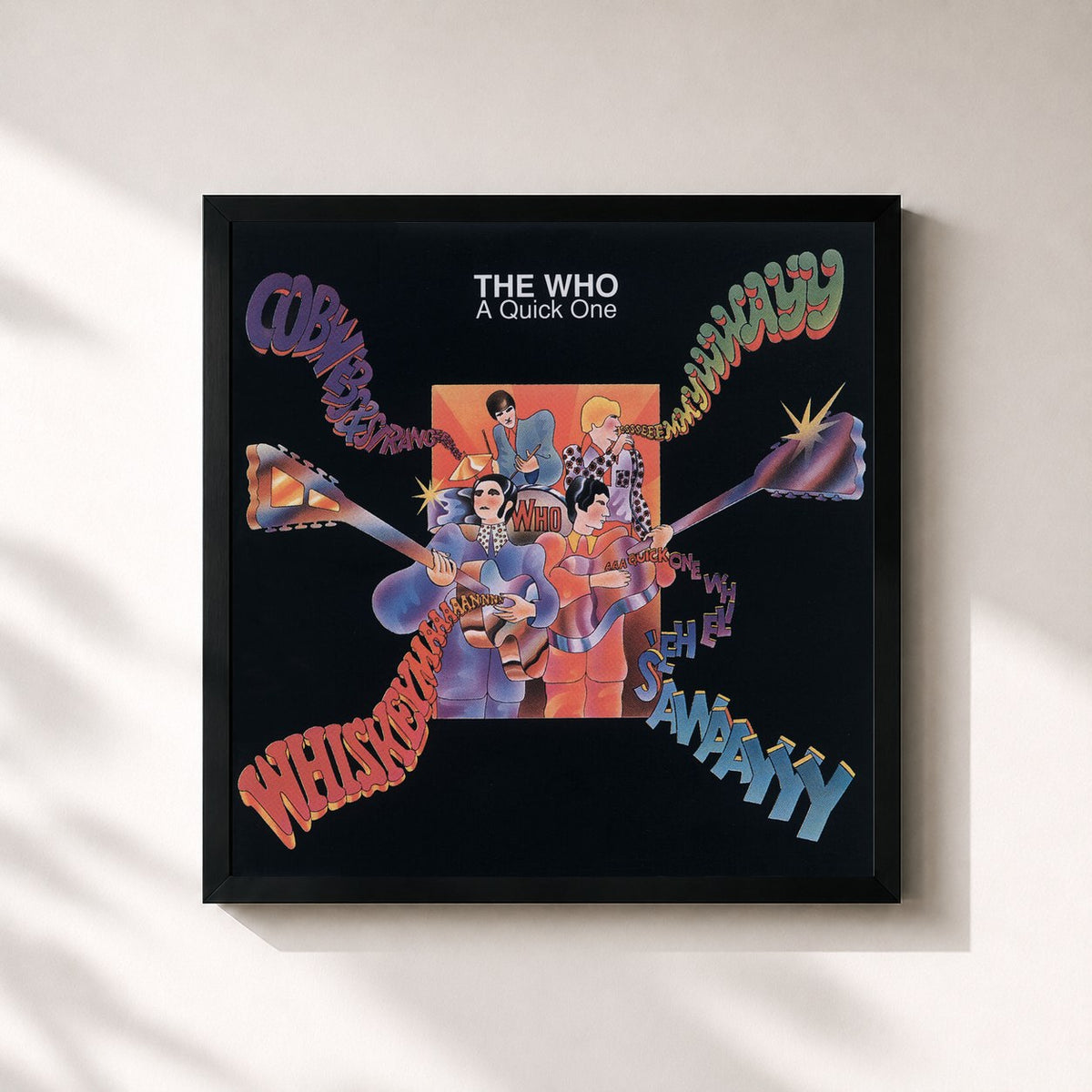 #noir Tableau carré de l'album A Quick One de The Who, cadre noir 32x32 cm