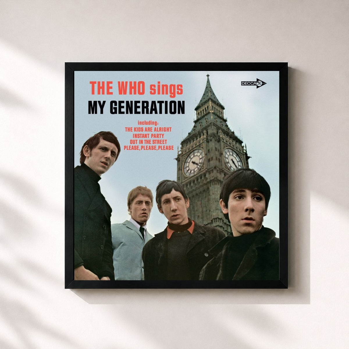 #noir Tableau carré de l'album The Who Sings My Generation (U.S. Version) de The Who, cadre noir 32x32 cm