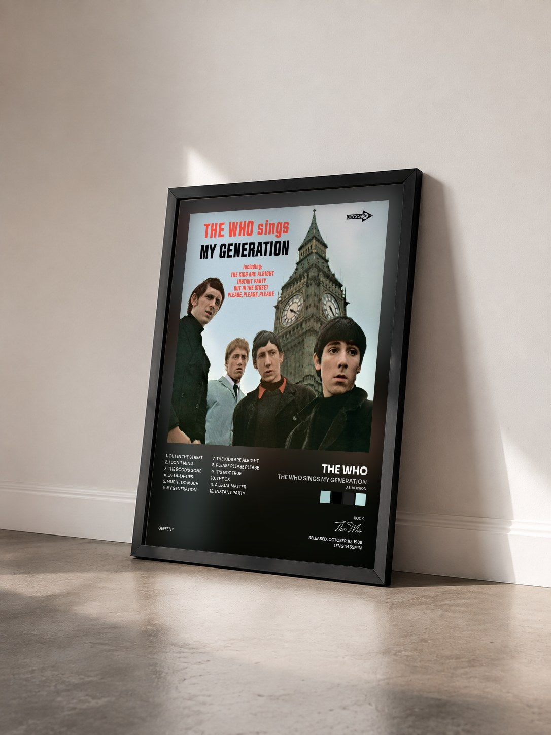 #noir Tableau de l'album The Who Sings My Generation (U.S. Version) de The Who vu de trois quarts, cadre noir