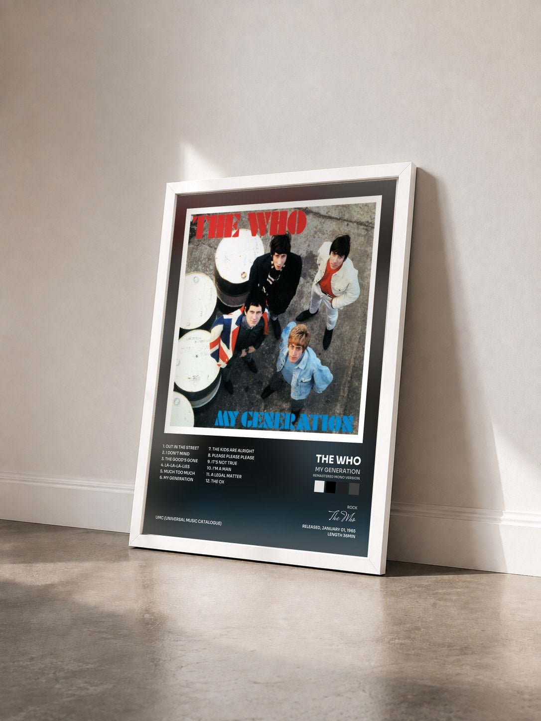 #blanc Tableau de l'album My Generation (Remastered Mono Version) de The Who vu de trois quarts, cadre blanc