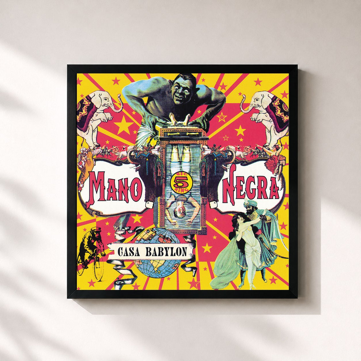 #noir Tableau carré de l'album Casa Babylon de Mano Negra, cadre noir 32x32 cm