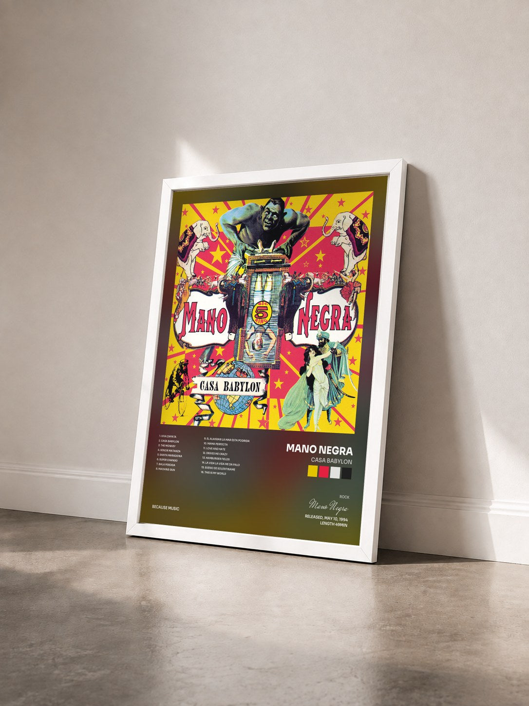 #blanc Tableau de l'album Casa Babylon de Mano Negra vu de trois quarts, cadre blanc
