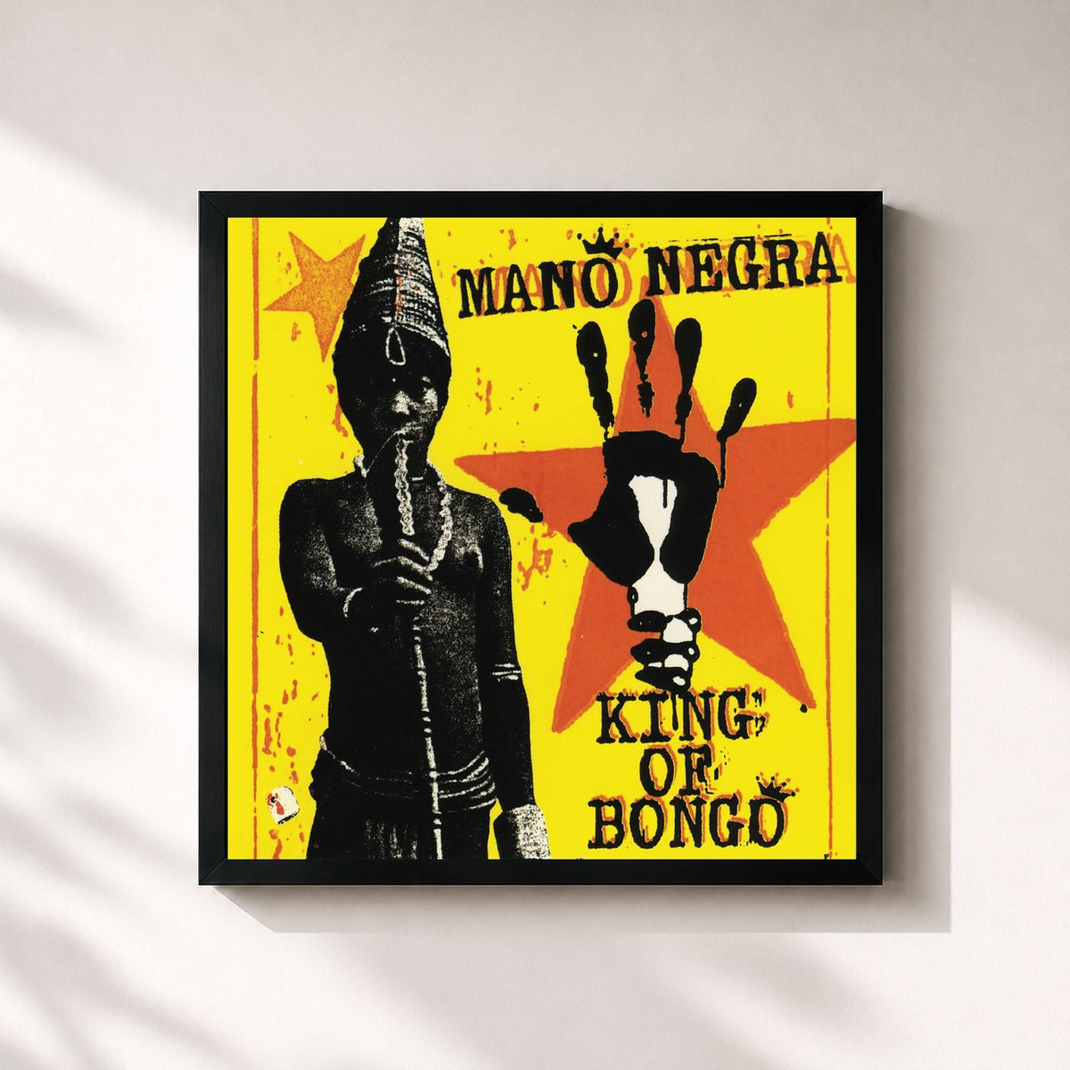 #noir Tableau carré de l'album King Of Bongo de Mano Negra, cadre noir 32x32 cm
