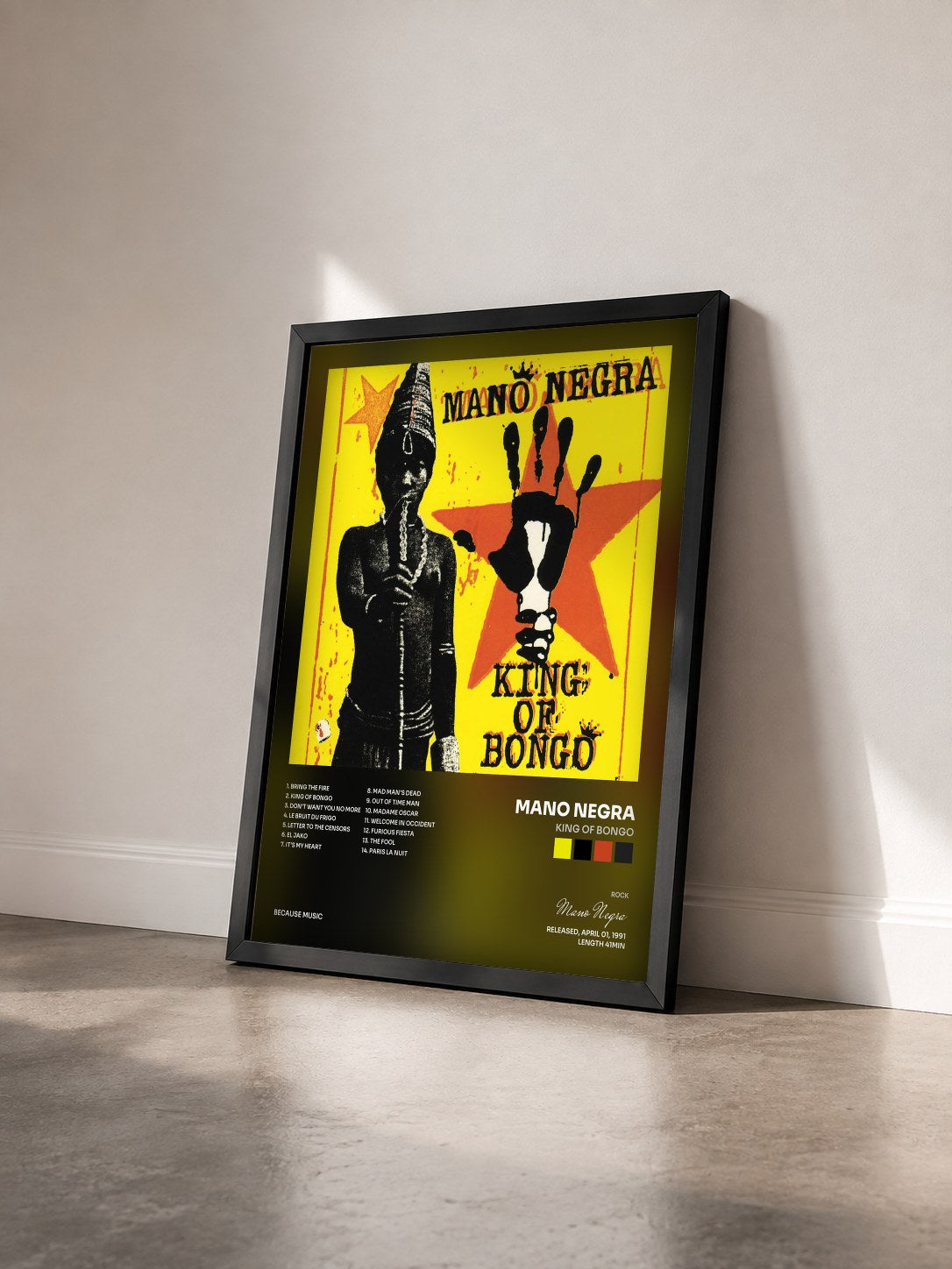 #noir Tableau de l'album King Of Bongo de Mano Negra vu de trois quarts, cadre noir