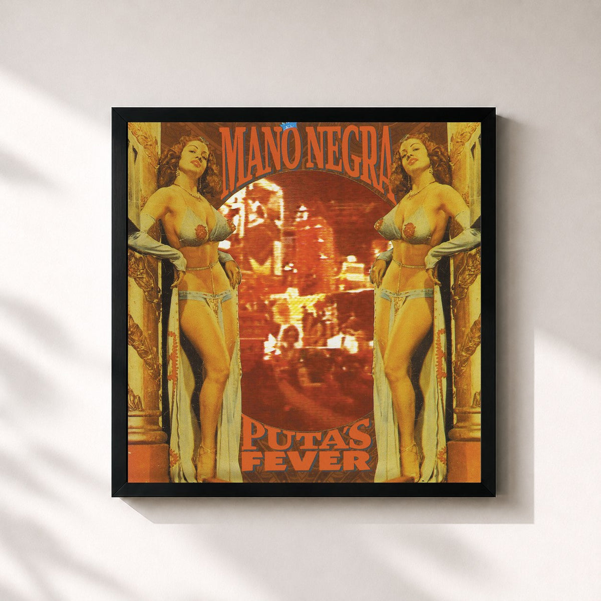 #noir Tableau carré de l'album Puta's Fever de Mano Negra, cadre noir 32x32 cm