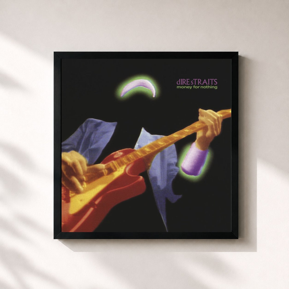 #noir Money For Nothing (Remastered 2022) de Dire Straits en lámina cuadrada enmarcada, marco negro de 32x32 cm