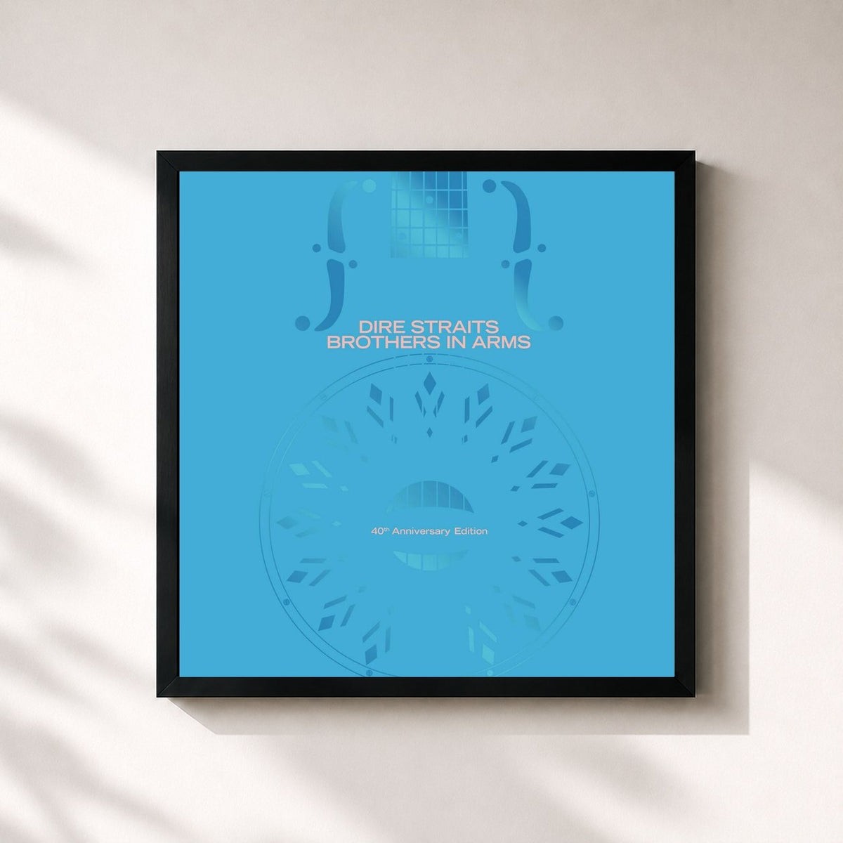 #noir Brothers In Arms (40th Anniversary) de Dire Straits en lámina cuadrada enmarcada, marco negro de 32x32 cm