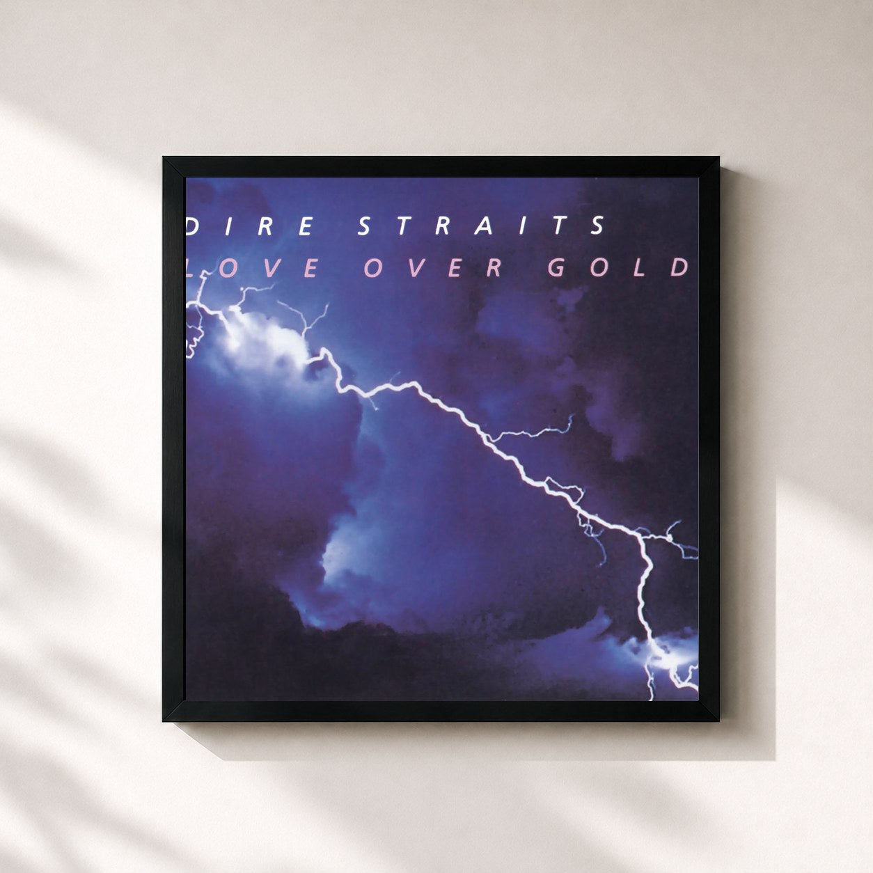 #noir Tableau carré de l'album Love Over Gold de Dire Straits, cadre noir 32x32 cm