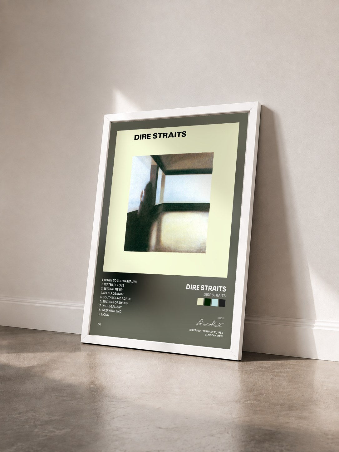 #blanc Tableau de l'album Dire Straits de Dire Straits vu de trois quarts, cadre blanc