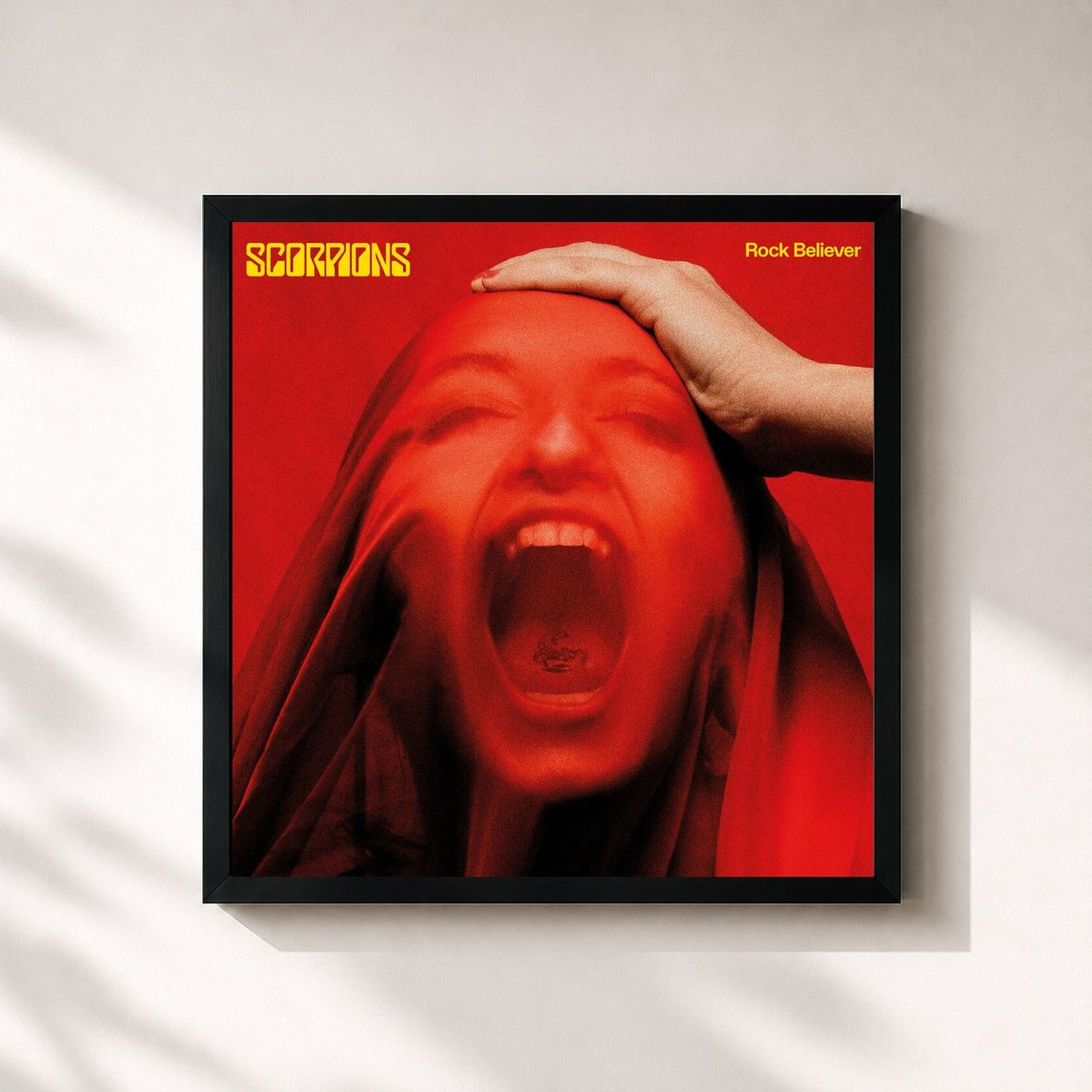 #noir Tableau carré de l'album Rock Believer (Deluxe) de Scorpions, cadre noir 32x32 cm
