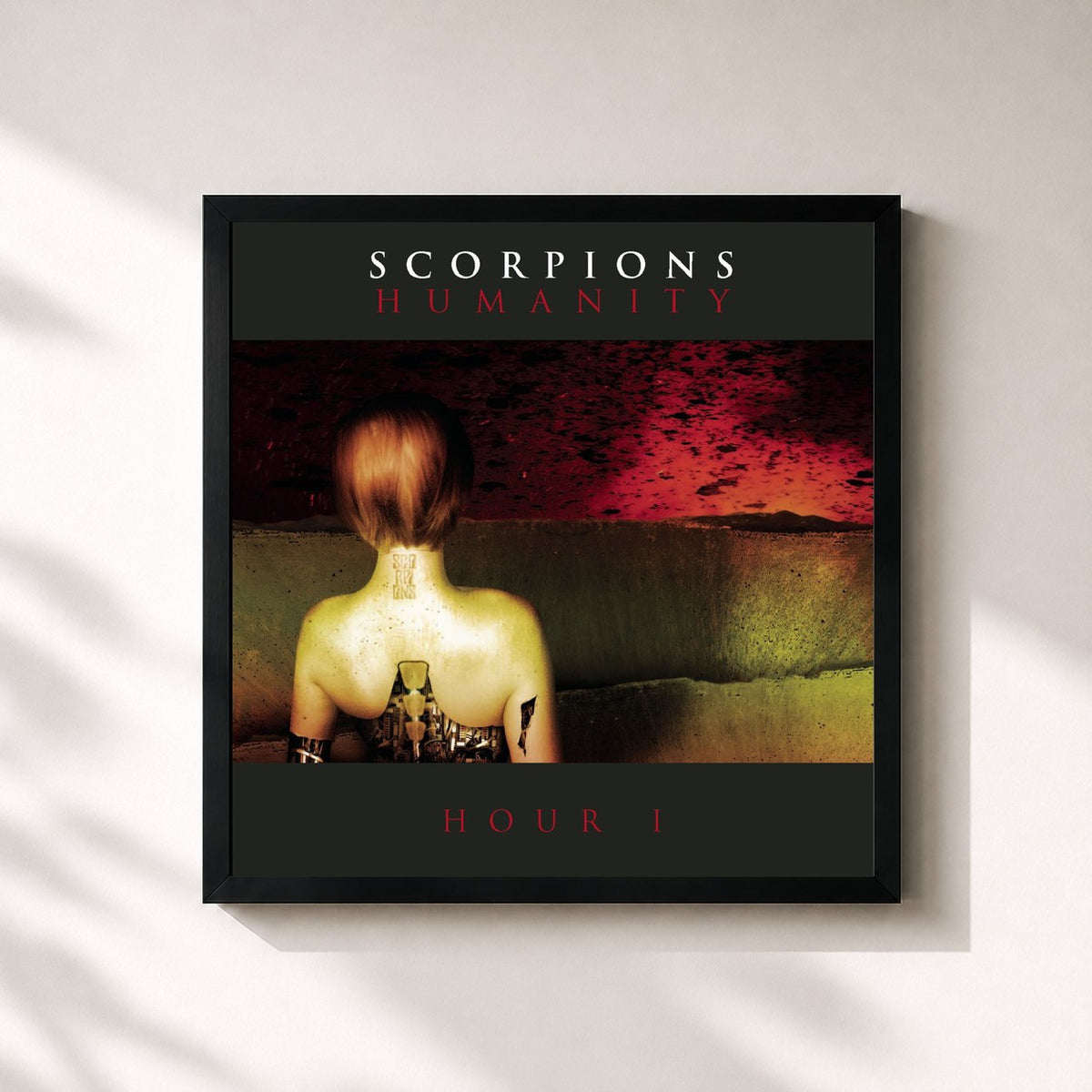 #noir Tableau carré de l'album Humanity - Hour I de Scorpions, cadre noir 32x32 cm